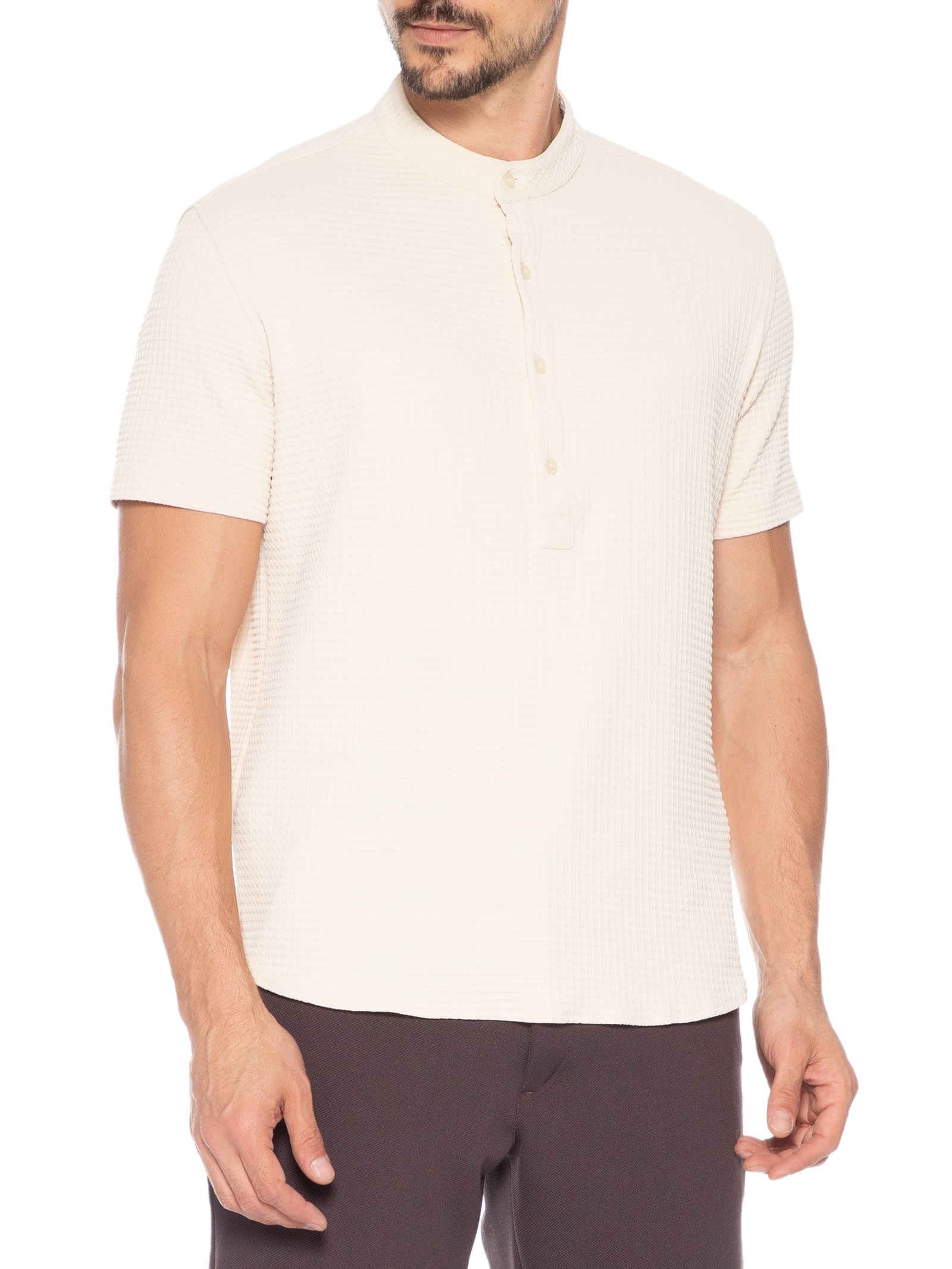 Camisa Masculina Santorini Malha Block Poliamida Bege Sergio K
