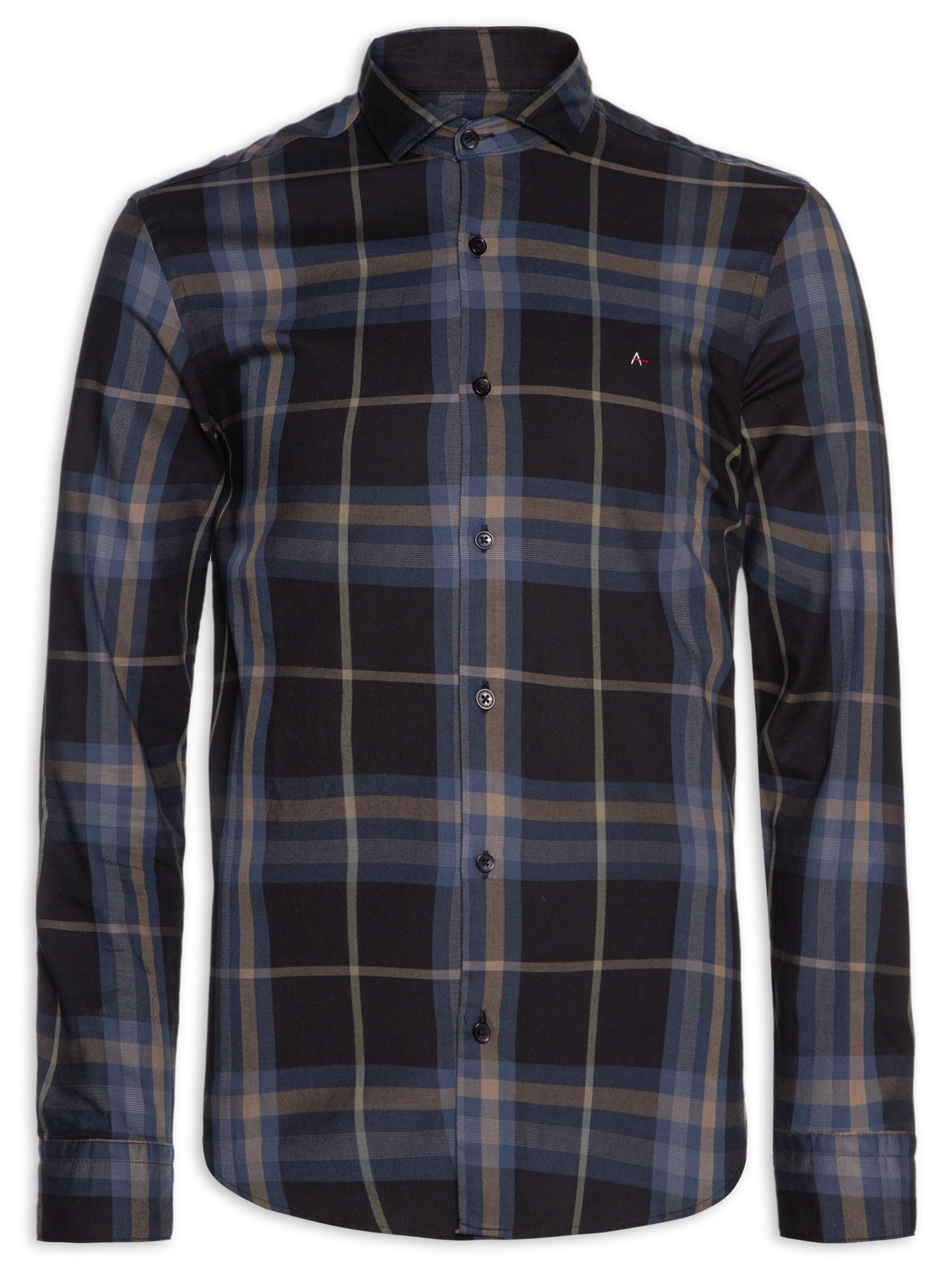 Camisa Masculina Sarja Xadrez Azul Aramis