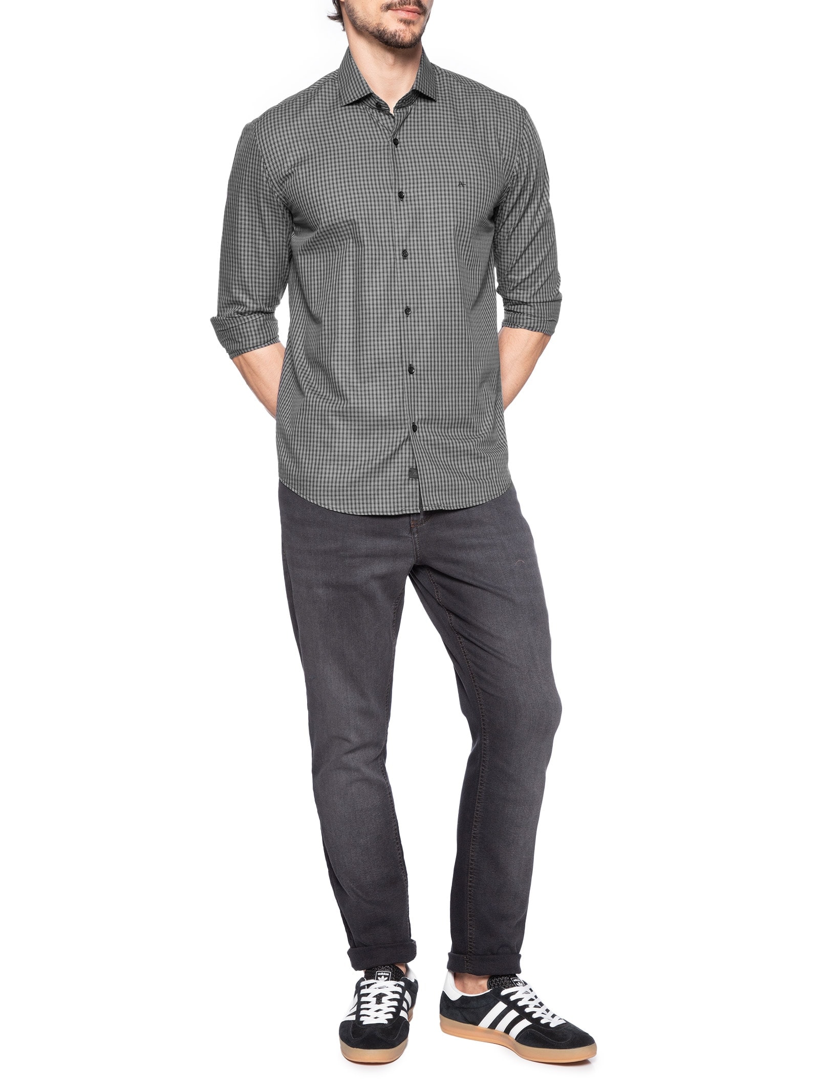 Camisa Masculina Sl Mini Xadrez Preto Aramis
