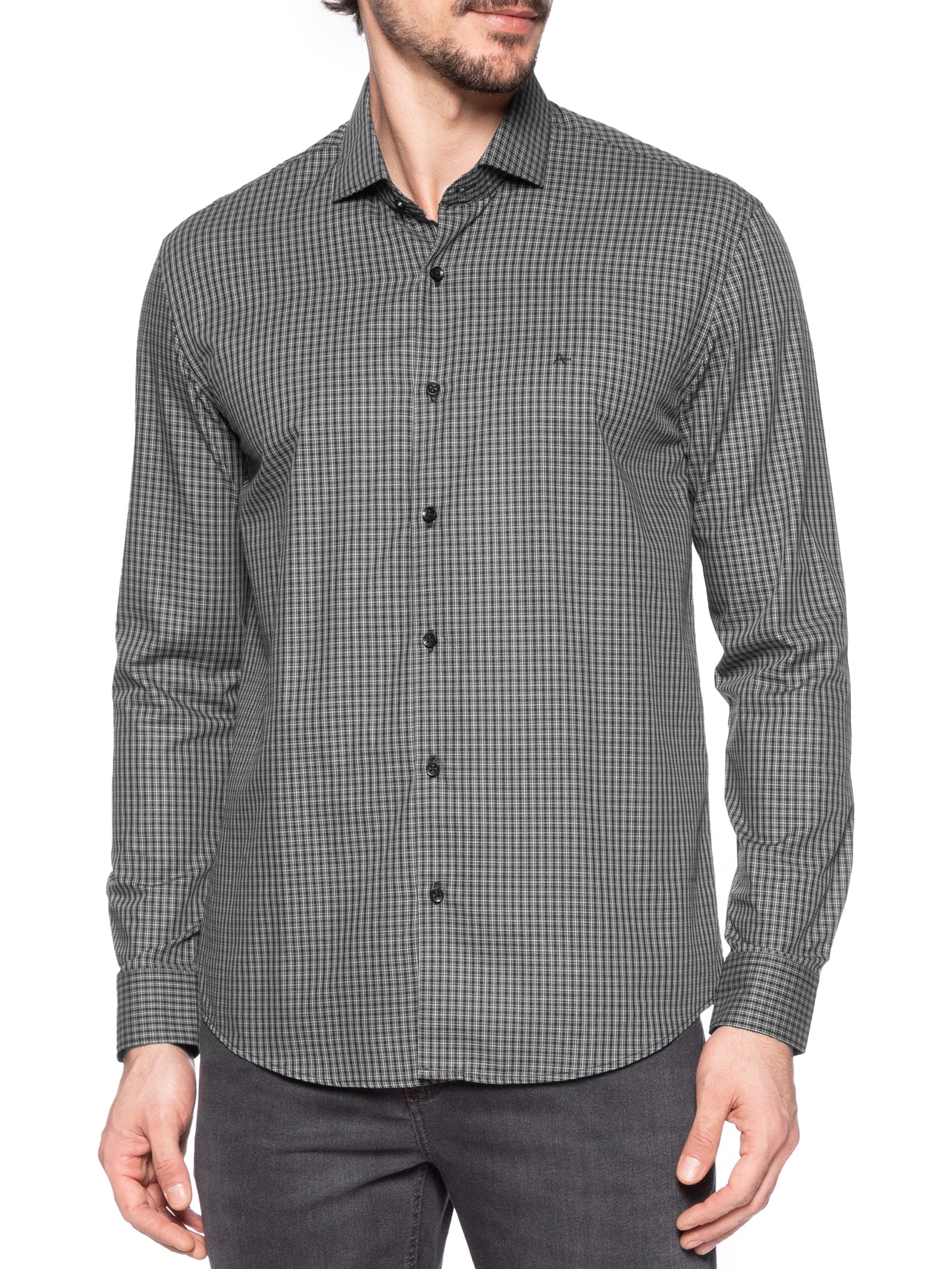 Camisa Masculina Sl Mini Xadrez Preto Aramis