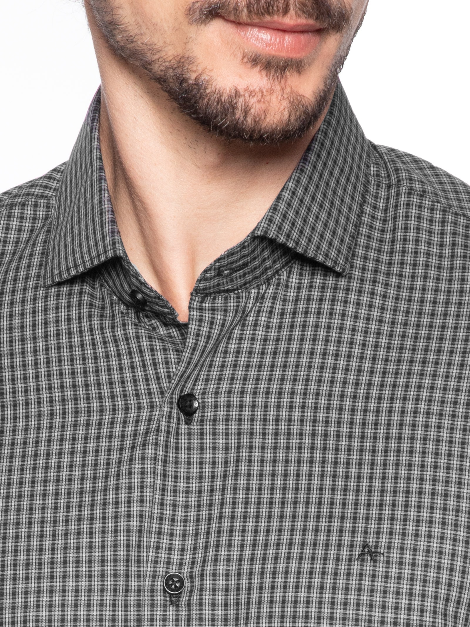 Camisa Masculina Sl Mini Xadrez Preto Aramis