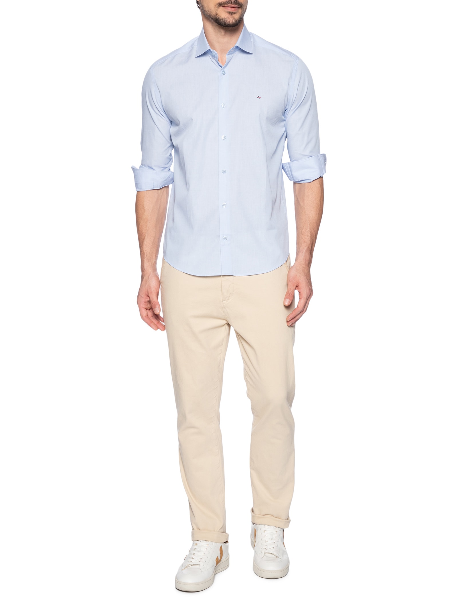 Camisa Masculina Sl Tricoline Fil A Fil Out Azul Aramis