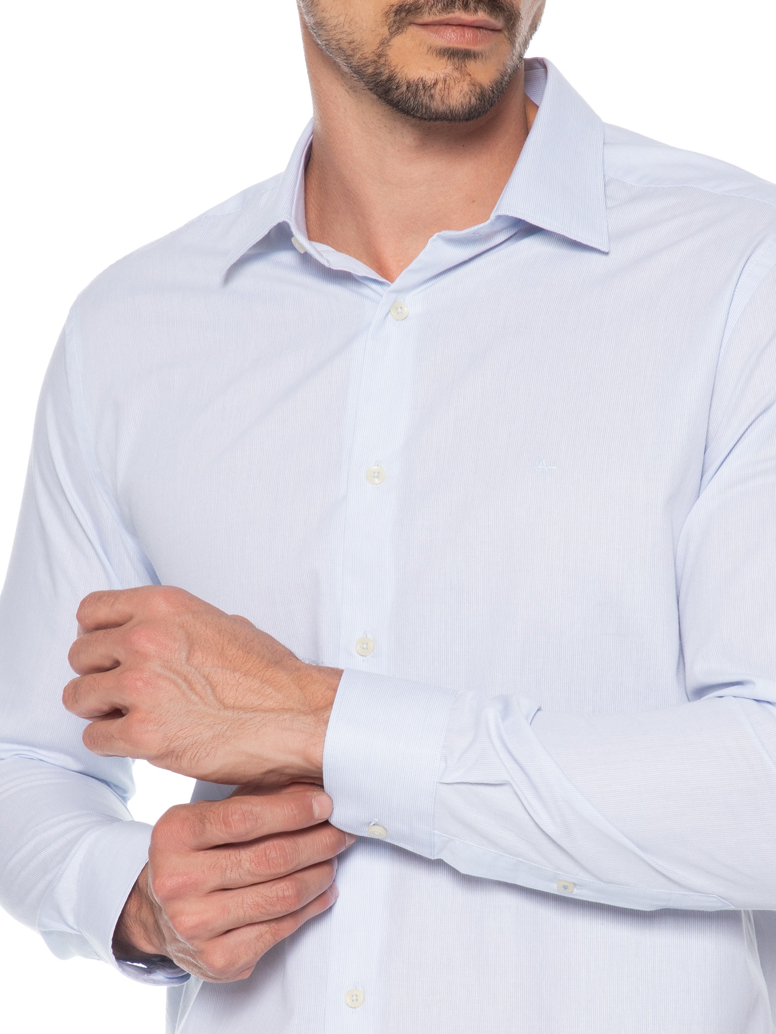 Camisa Masculina Slim Algodão Fio 50 Listrada Azul Aramis