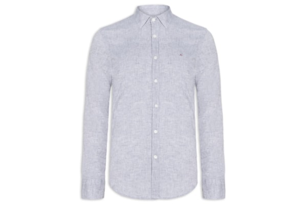 Camisa Masculina Slim Algodão Linho - Cinza