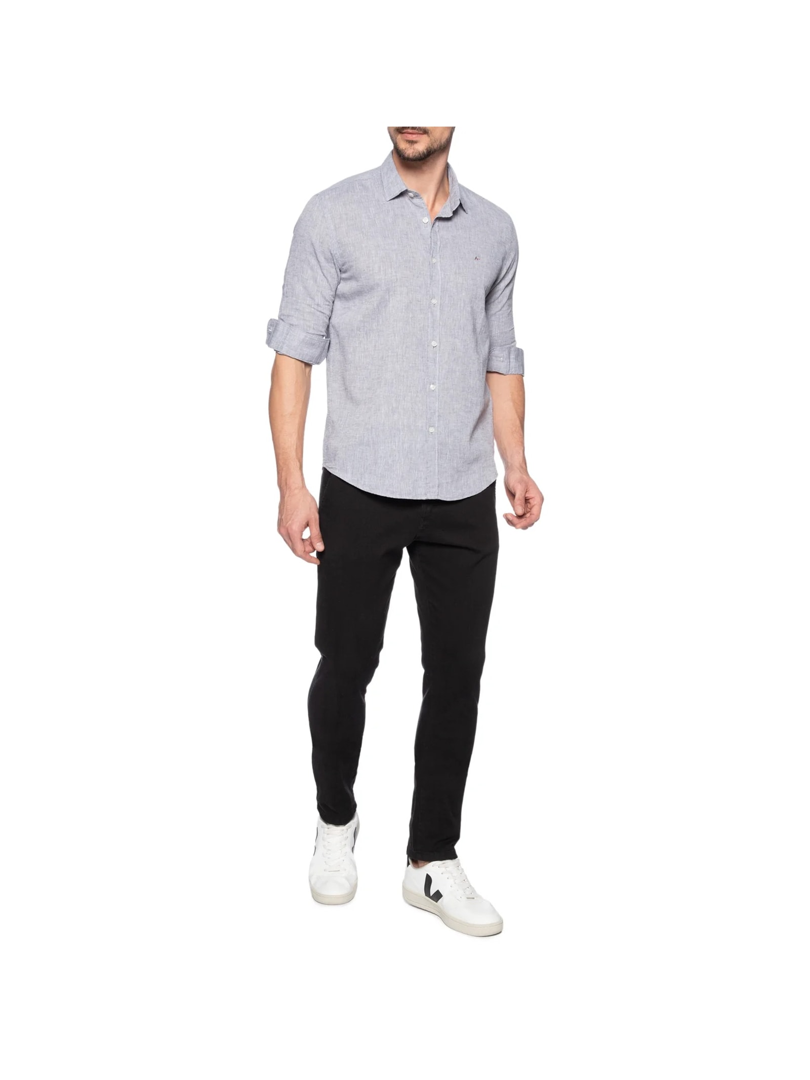 Camisa Masculina Slim Algodão Linho Cinza Aramis