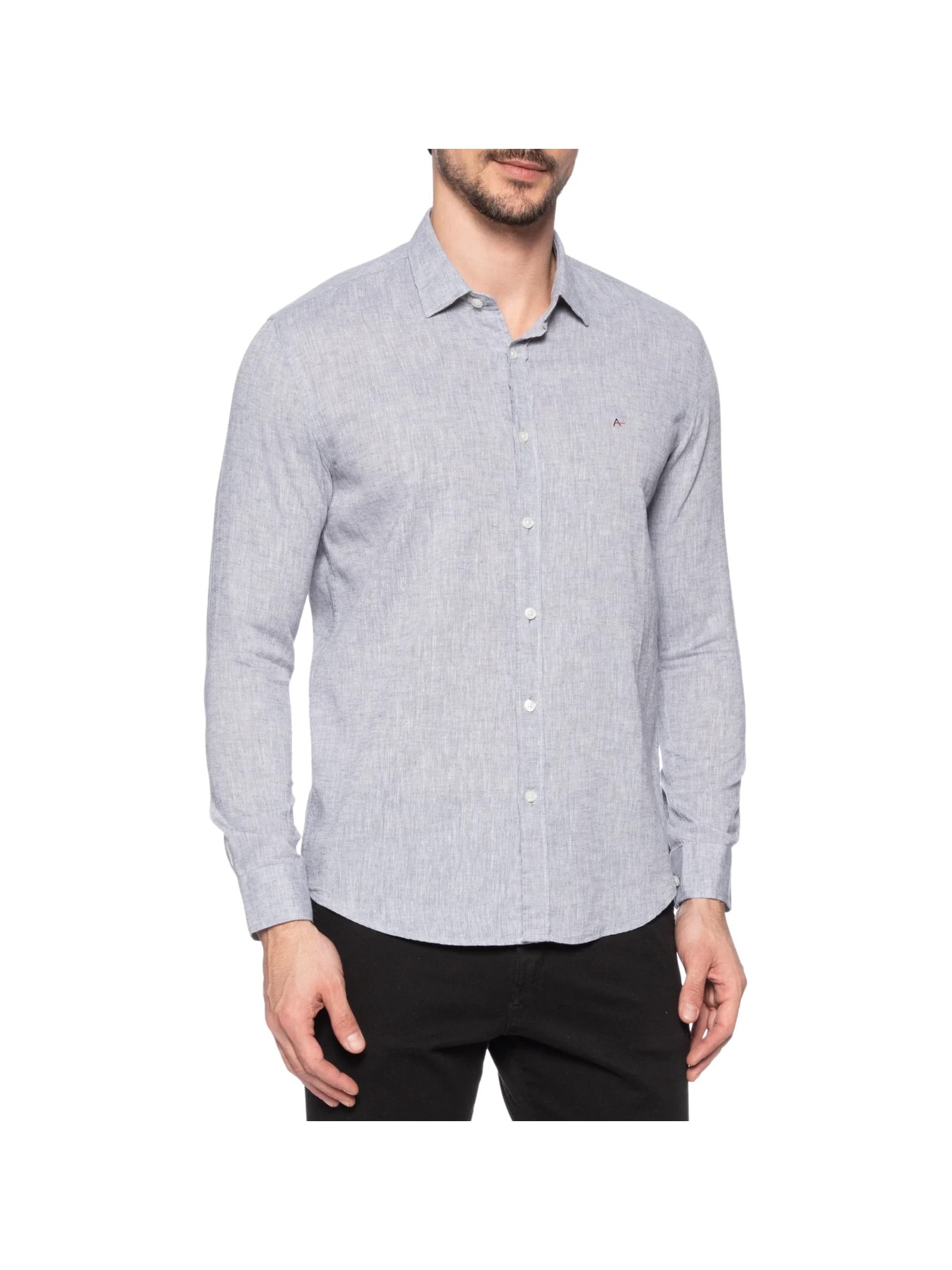 Camisa Masculina Slim Algodão Linho Cinza Aramis