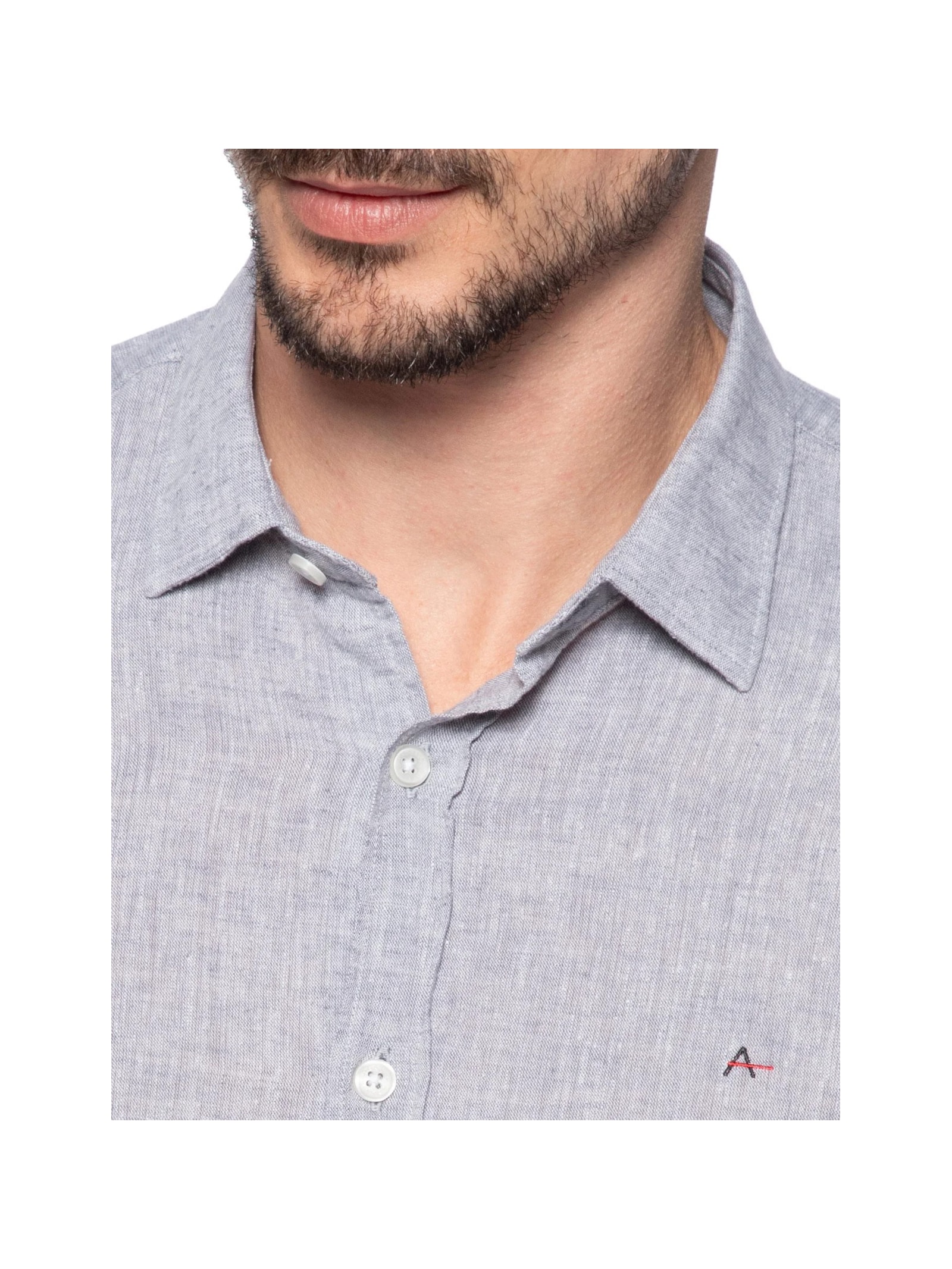 Camisa Masculina Slim Algodão Linho Cinza Aramis