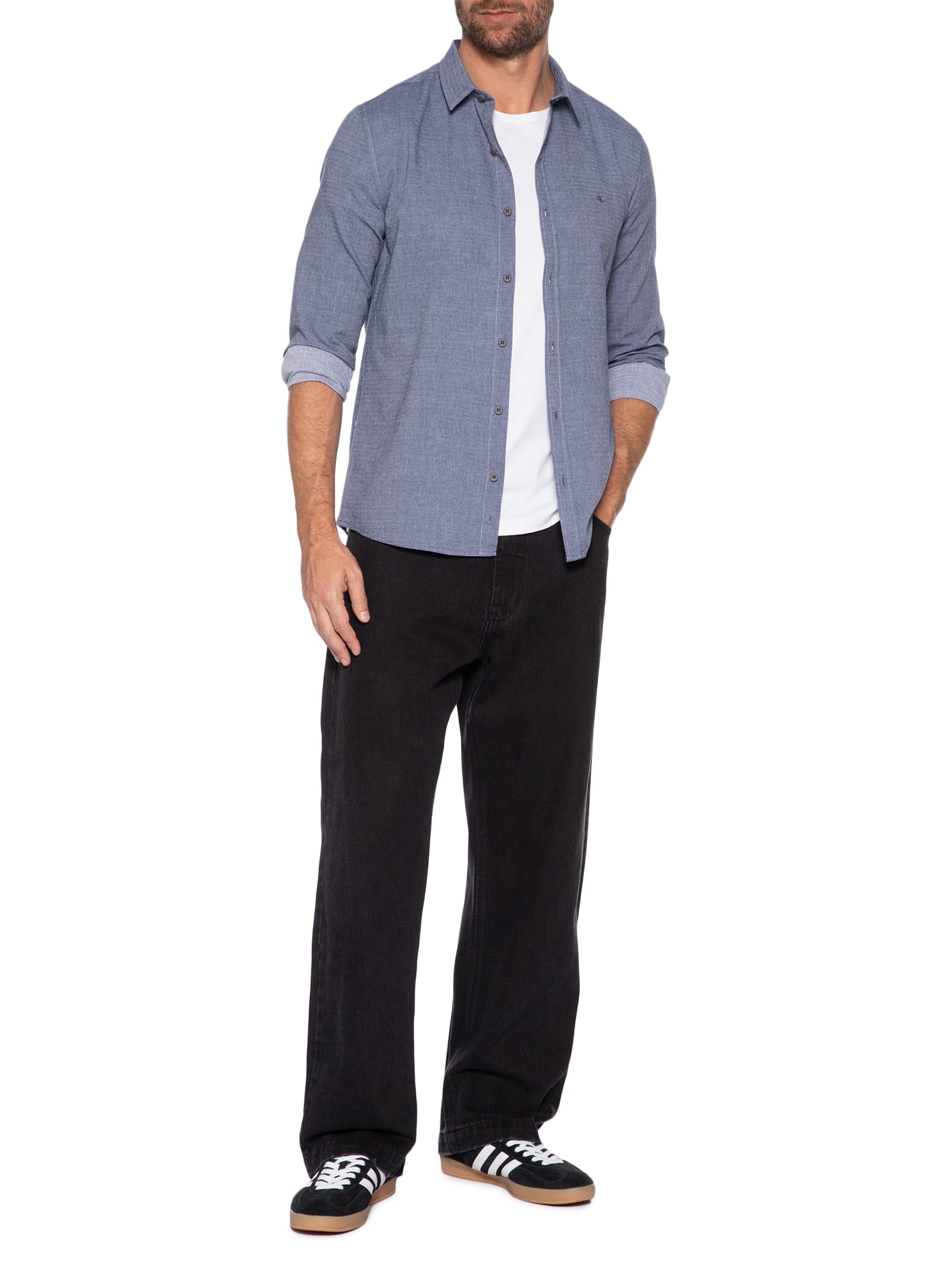 Camisa Masculina Slim Chevron Azul Calvin Klein Jeans