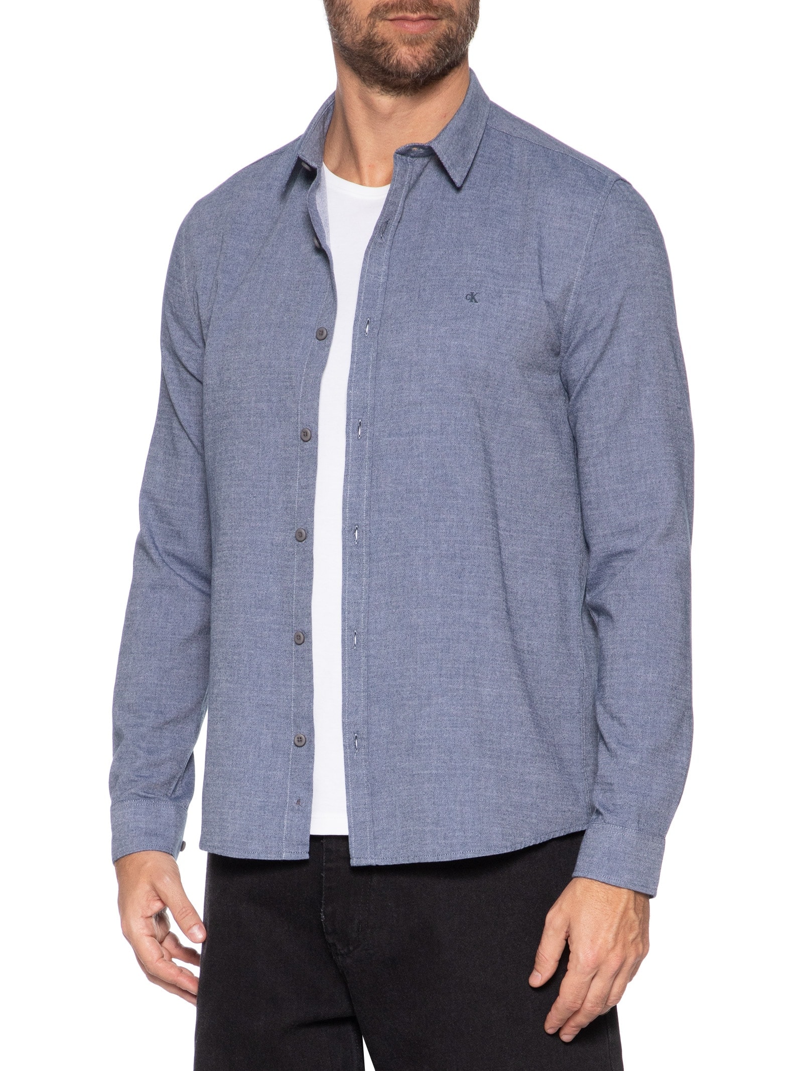 Camisa Masculina Slim Chevron Azul Calvin Klein Jeans