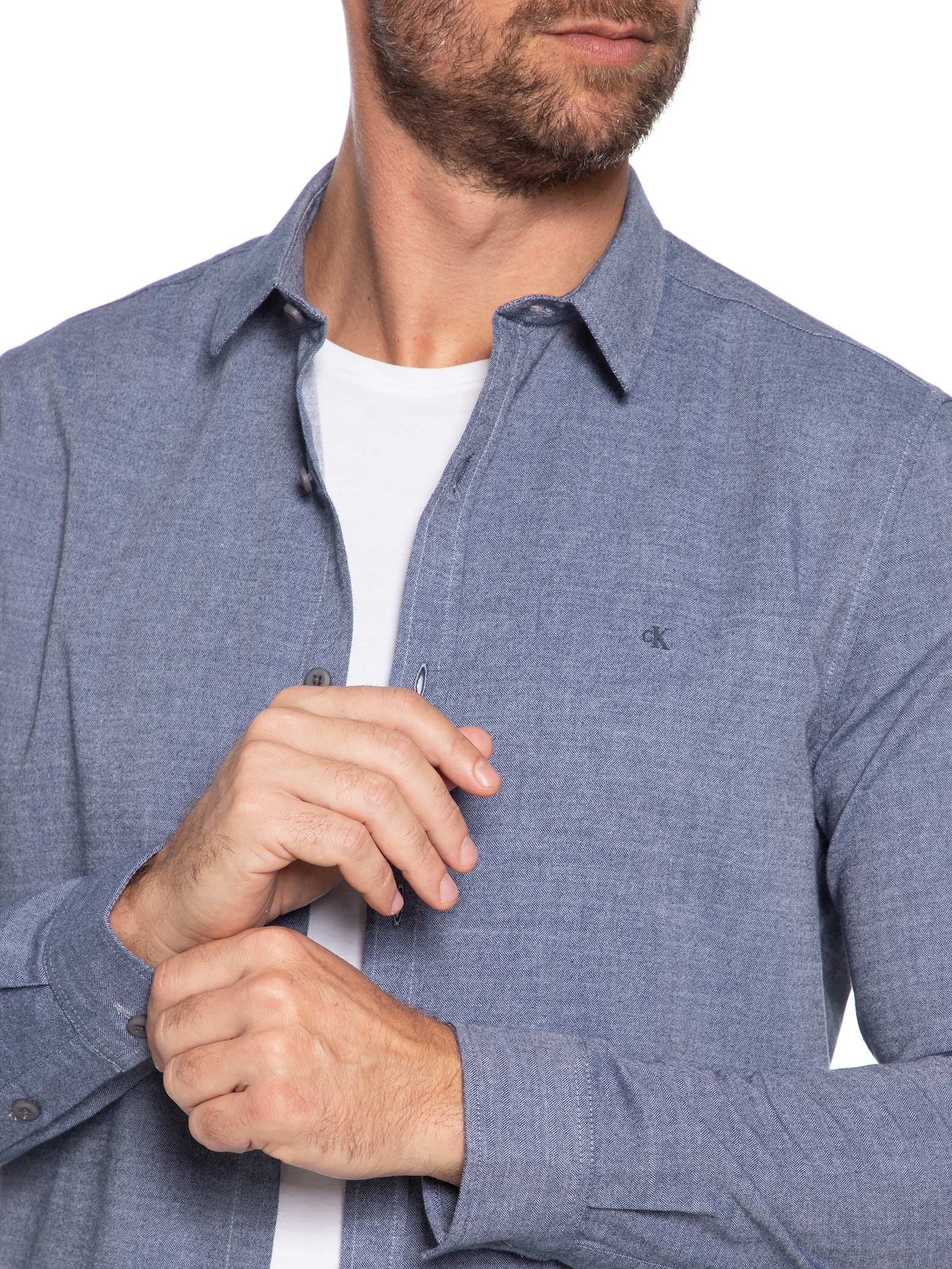 Camisa Masculina Slim Chevron Azul Calvin Klein Jeans