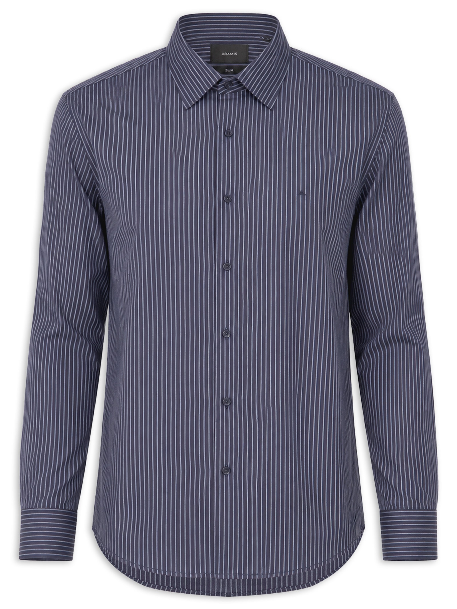 Camisa Masculina Slim Em Algodão Listrada Com Filetes Azul Aramis