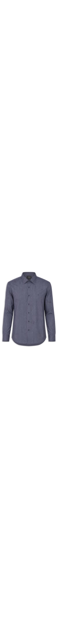 Camisa Masculina Slim Em Algodão Listrada Com Filetes - Azul