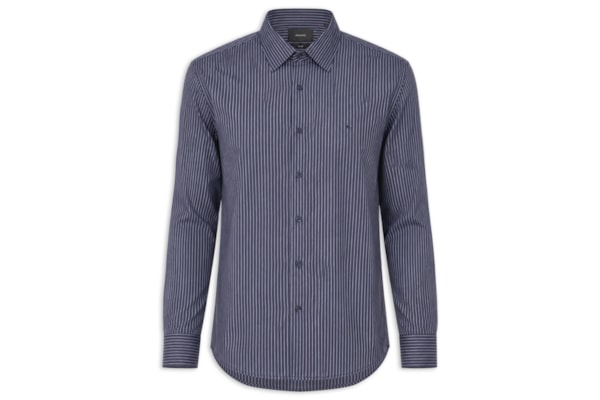 Camisa Masculina Slim Em Algodão Listrada Com Filetes - Azul