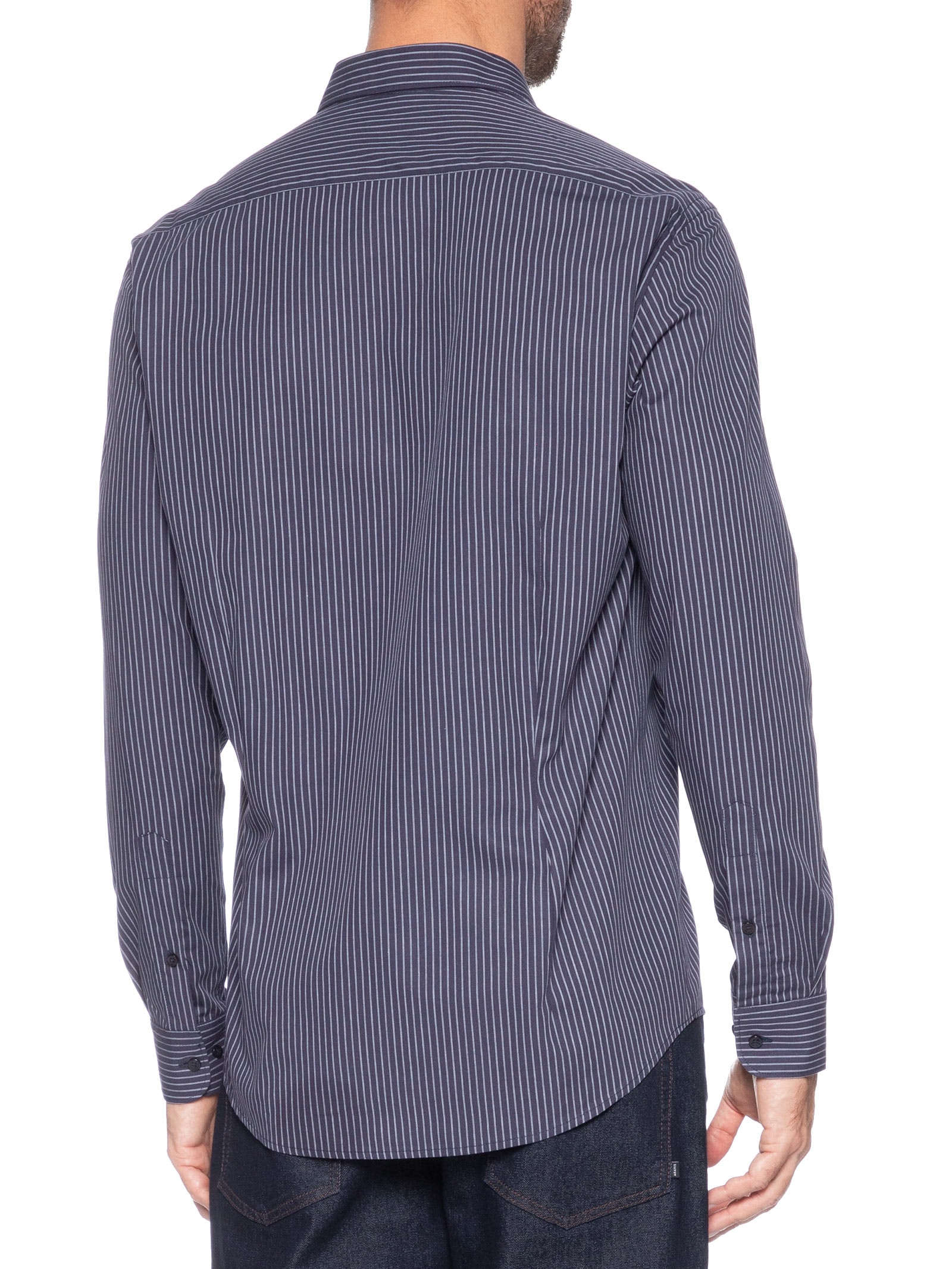 Camisa Masculina Slim Em Algodão Listrada Com Filetes Azul Aramis