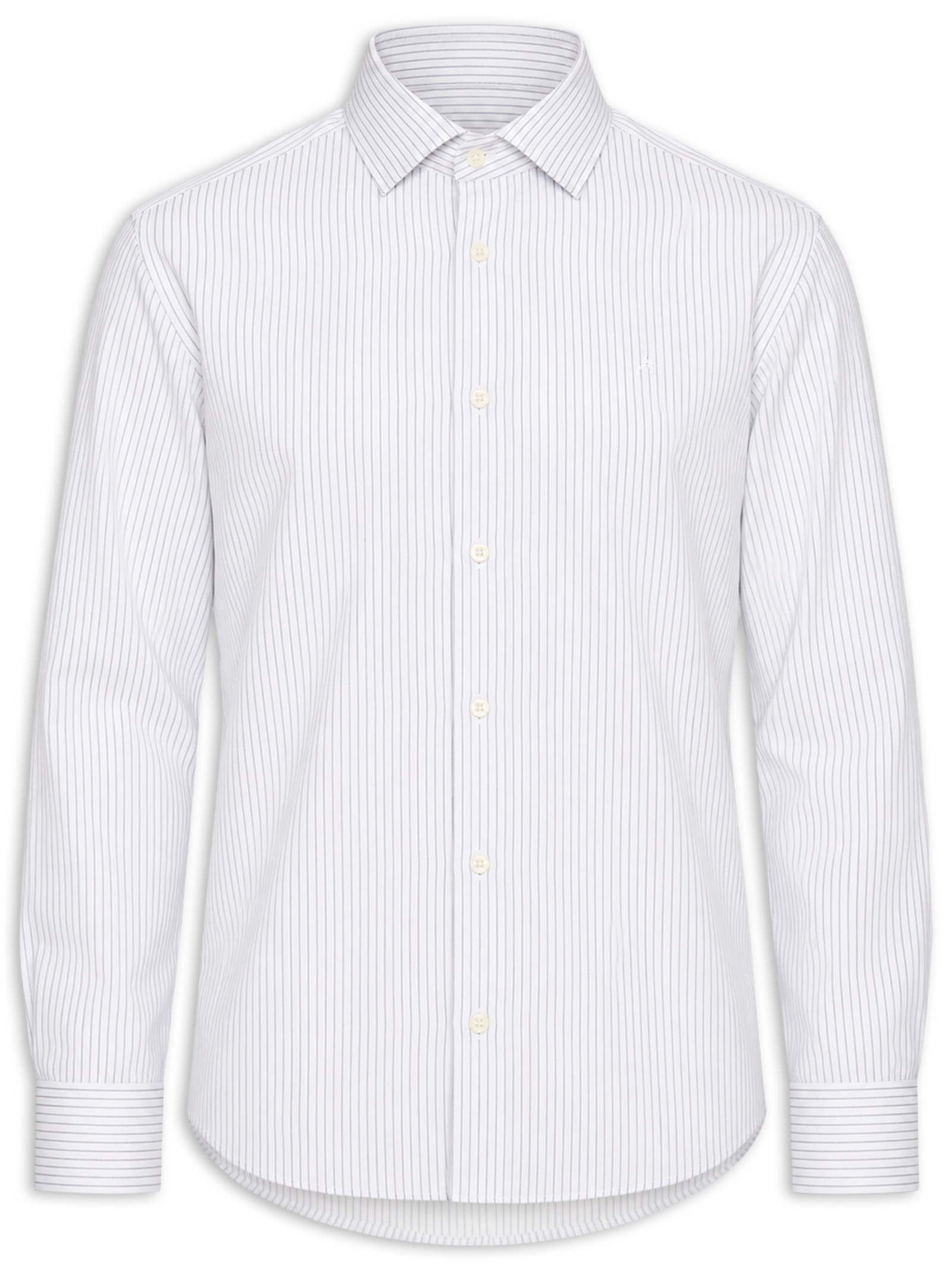 Camisa Masculina Slim Em Algodão Listrado Branco Aramis