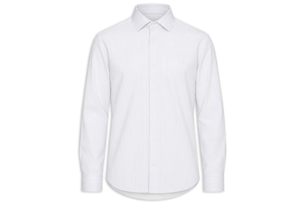 Camisa Masculina Slim Em Algodão Listrado - Branco