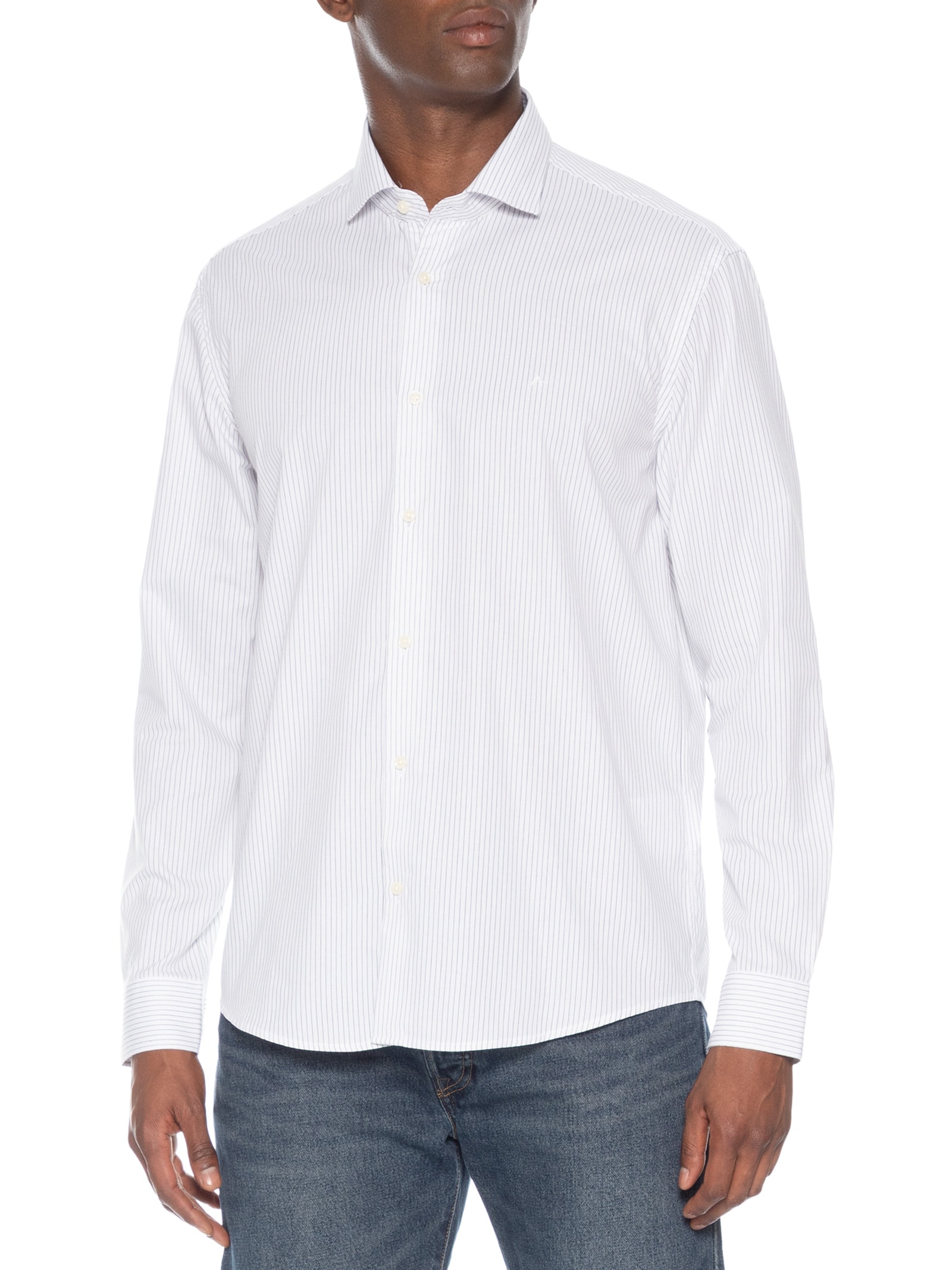 Camisa Masculina Slim Em Algodão Listrado Branco Aramis