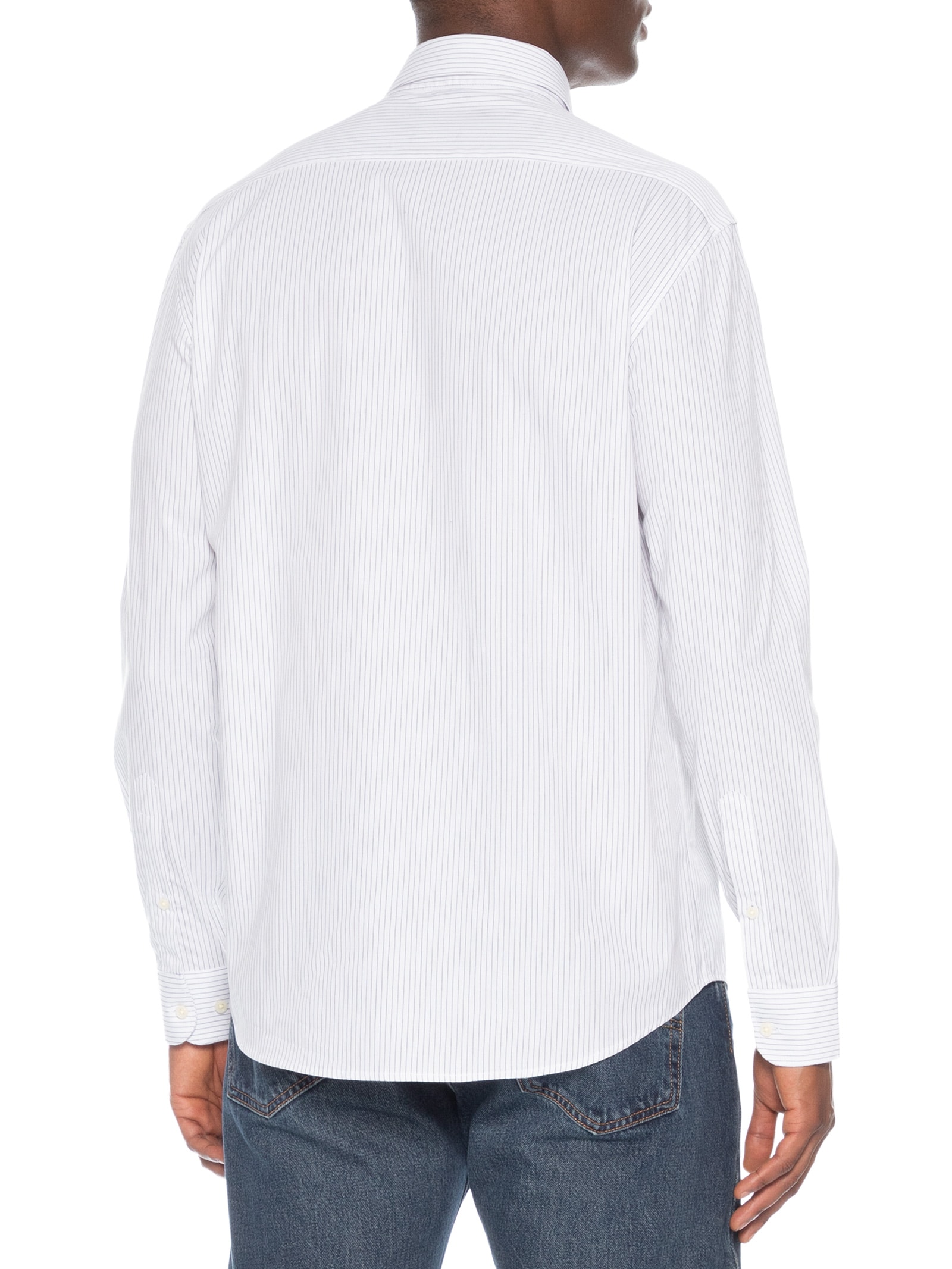 Camisa Masculina Slim Em Algodão Listrado Branco Aramis