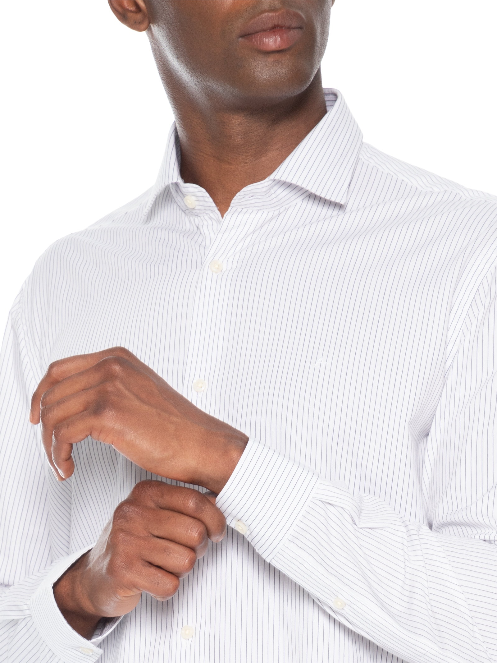 Camisa Masculina Slim Em Algodão Listrado Branco Aramis