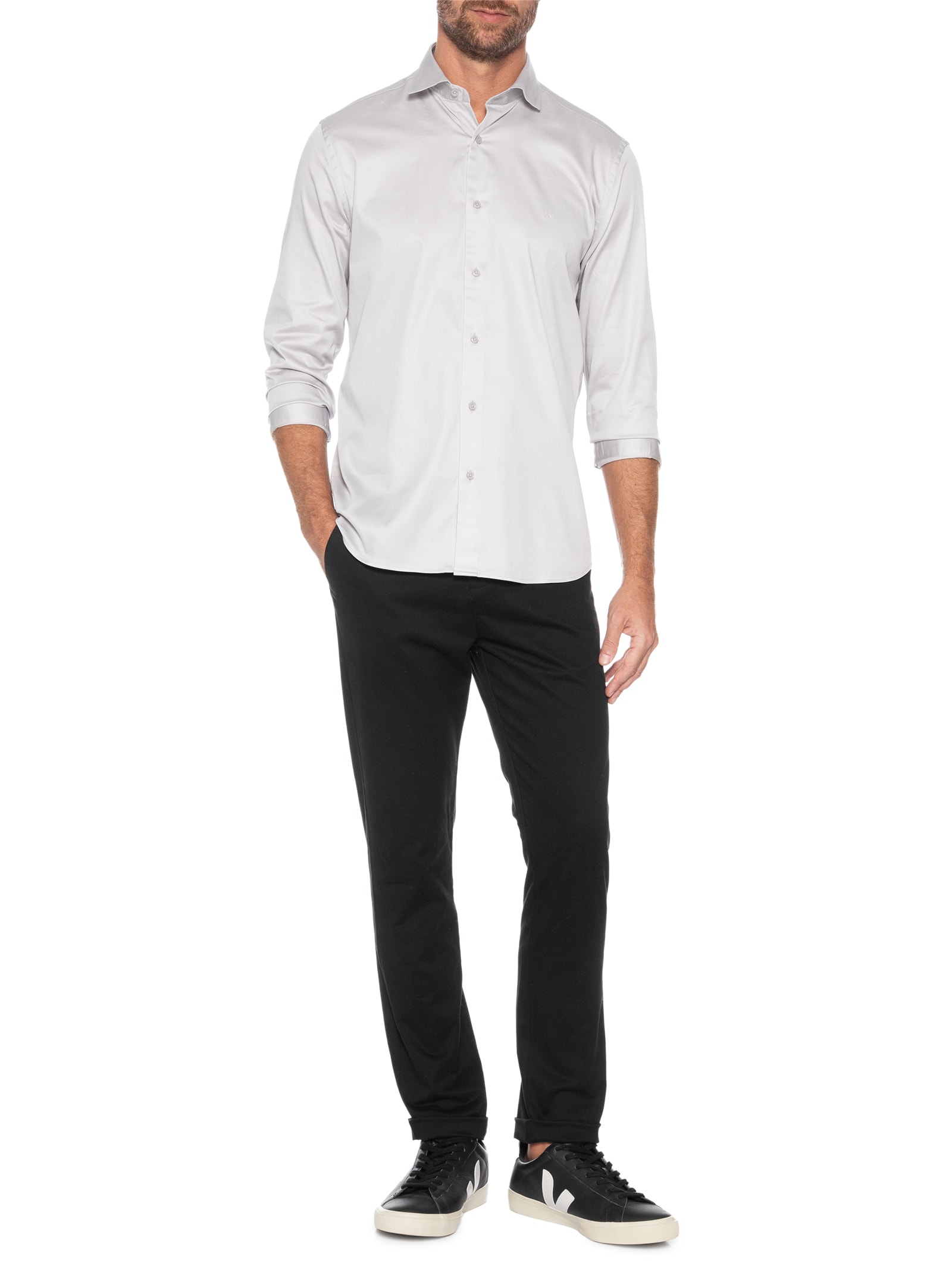 Camisa Masculina Slim em Cetim Strech Hudson Cinza Aramis