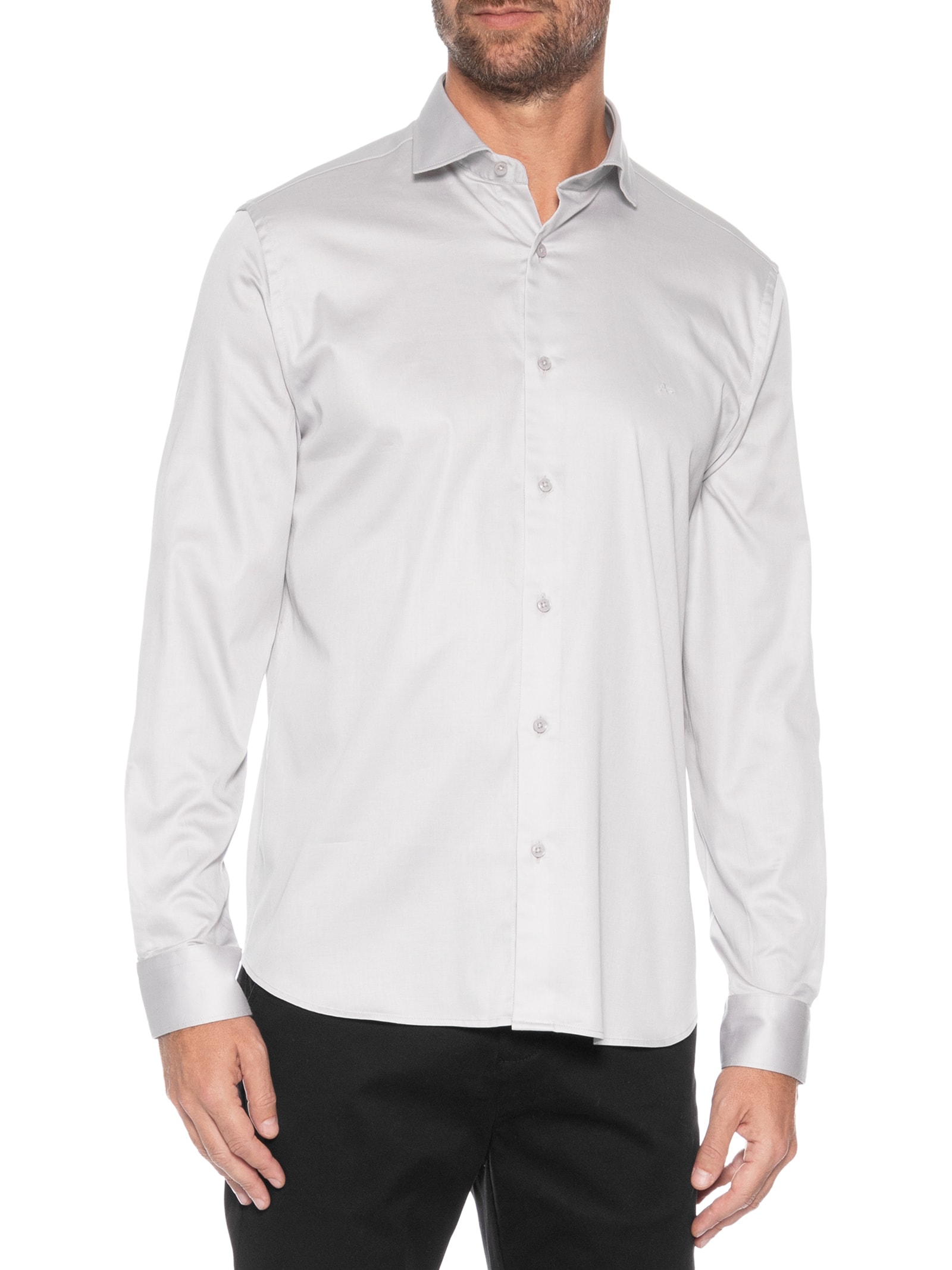 Camisa Masculina Slim em Cetim Strech Hudson Cinza Aramis
