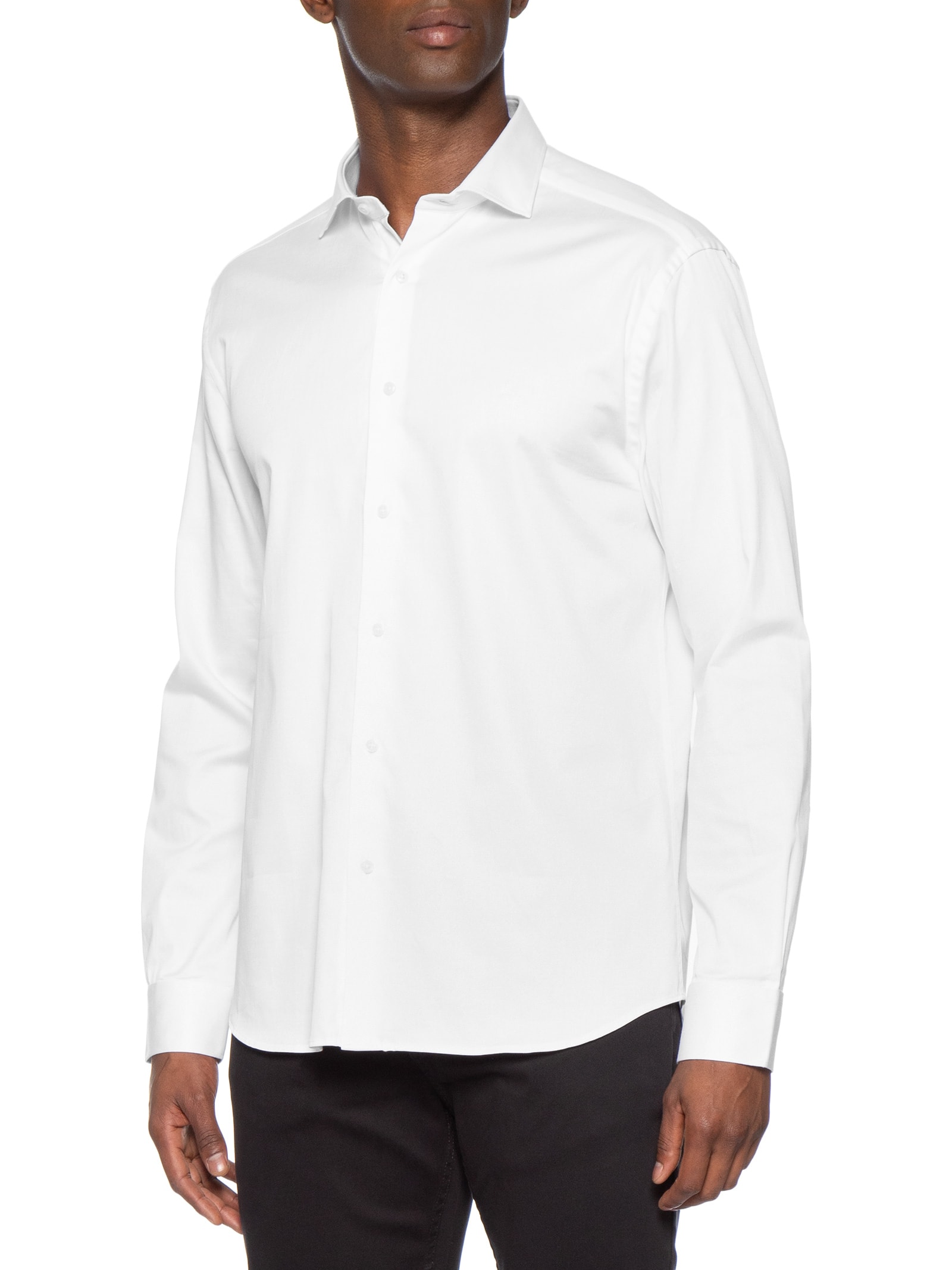 Camisa Masculina Slim Em Cetim Stretch Hudson Branco Aramis