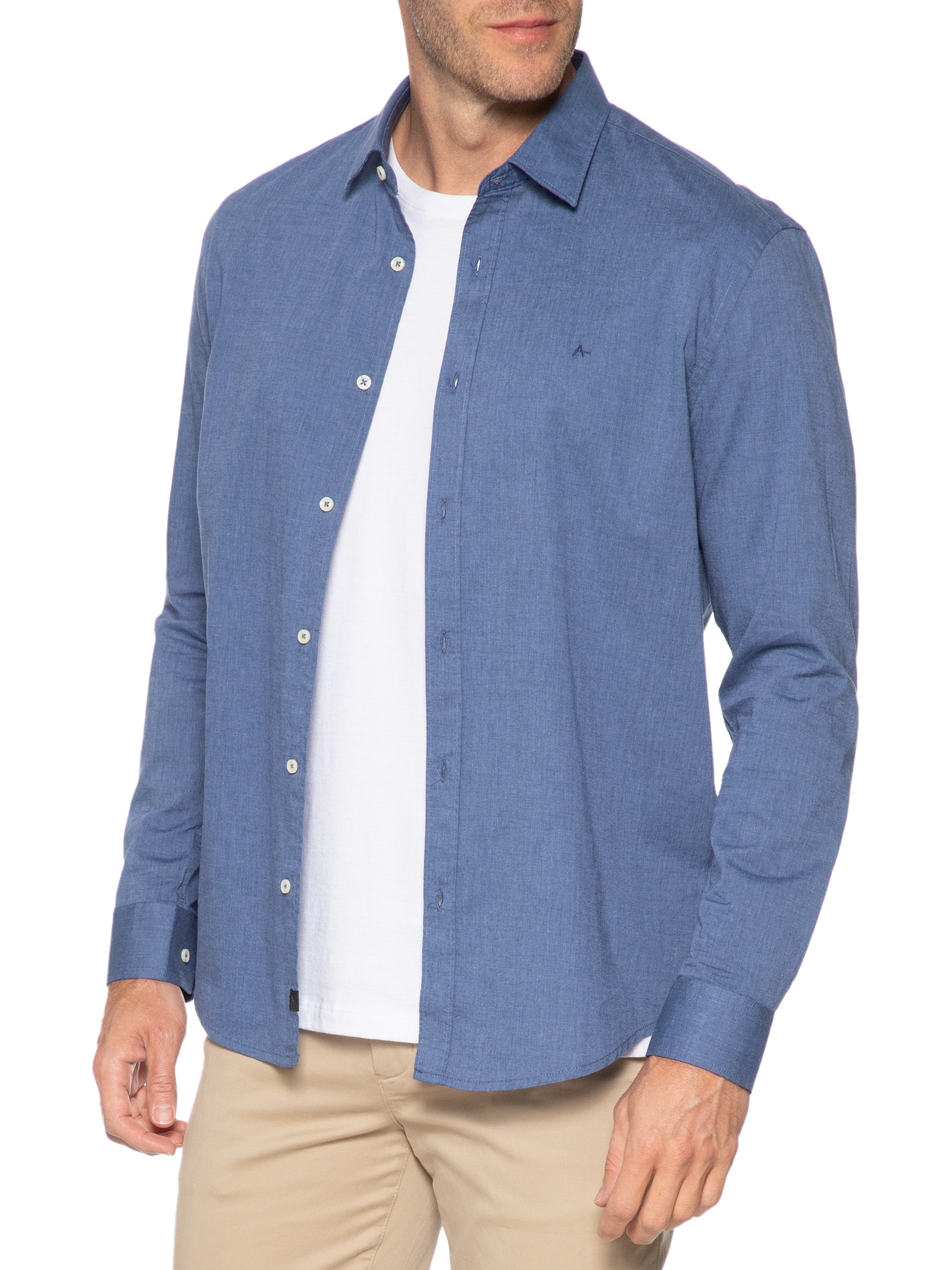 Camisa Masculina Slim Fil a Fil Antilia Azul Aramis