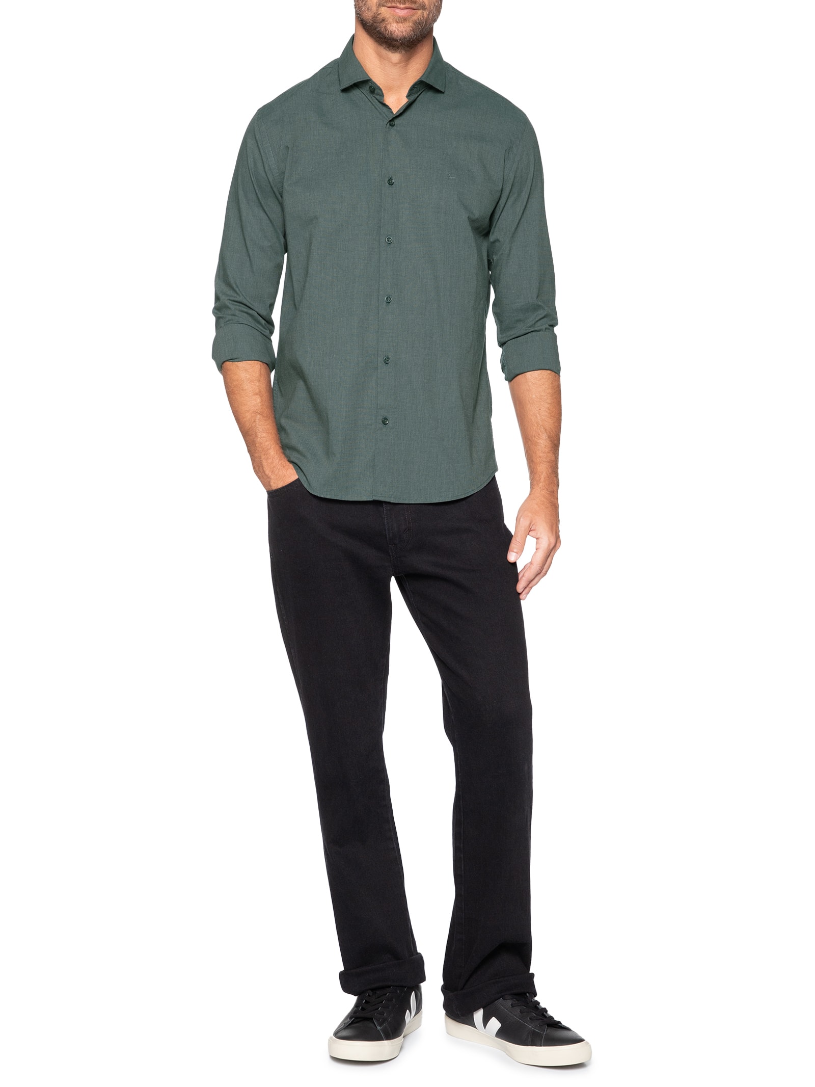 Camisa Masculina Slim Fil A Fil Antilia  Verde Aramis