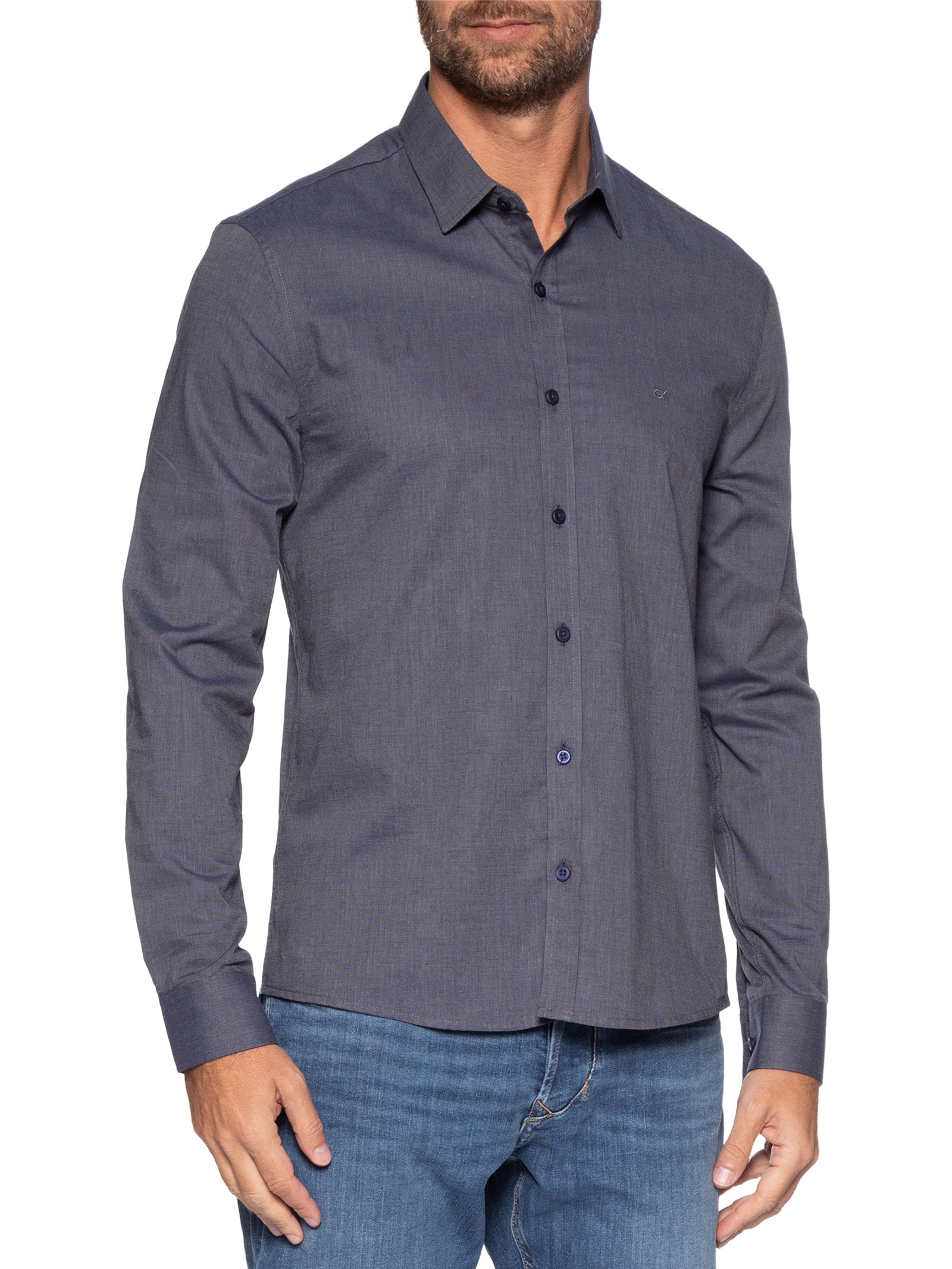 Camisa Masculina Slim Fil a Fil – Azul Calvin Klein - White Label