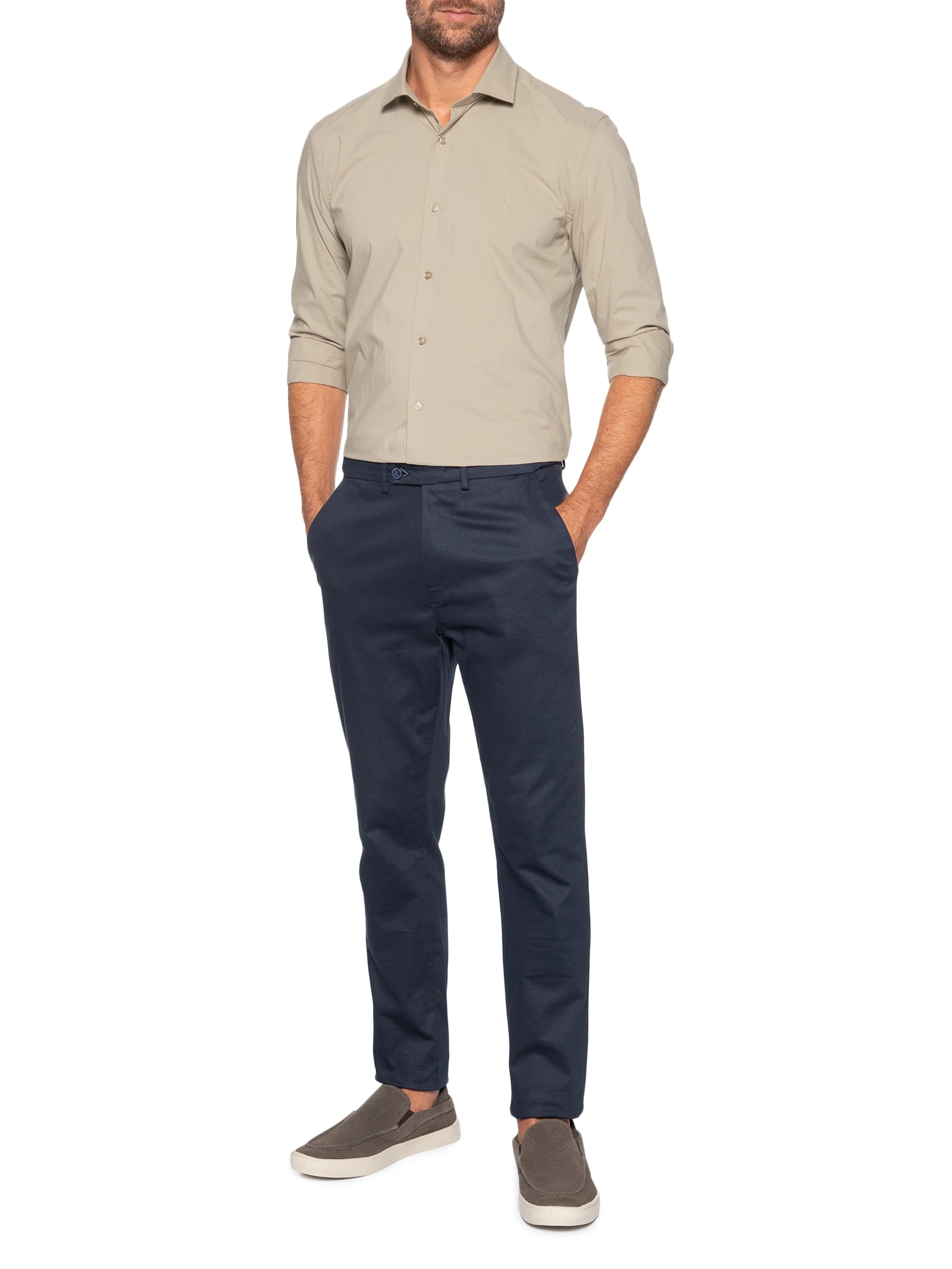 Camisa Masculina Slim Fio 60 Carbon Touch Bege Aramis