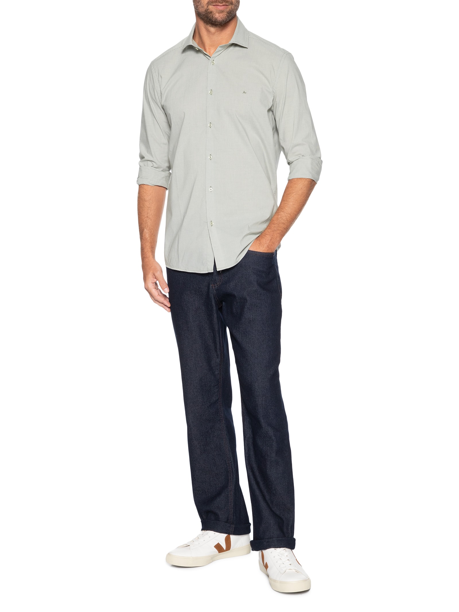 Camisa Masculina Slim Fio 60 Carbon Touch Mecla Verde Aramis