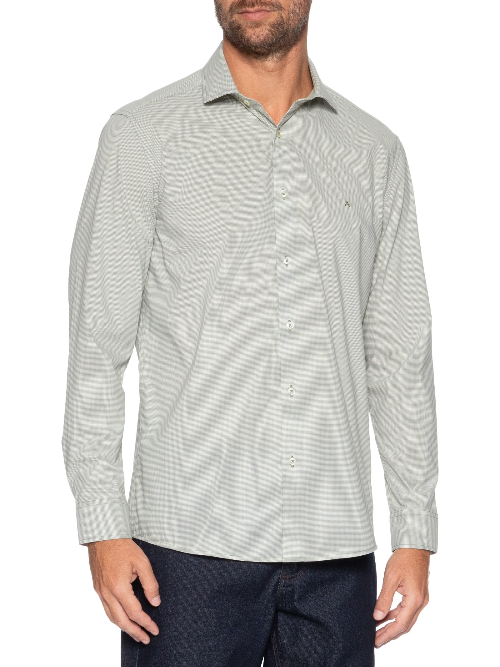 Camisa Masculina Slim Fio 60 Carbon Touch Mecla Verde Aramis