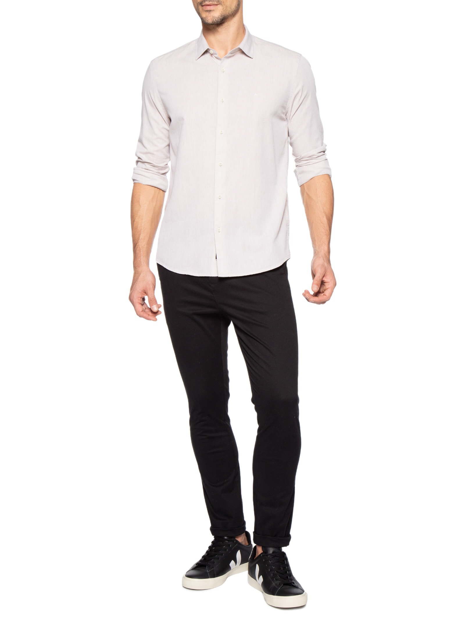 Camisa Masculina Slim Fit Algodão Willis Bege Aramis