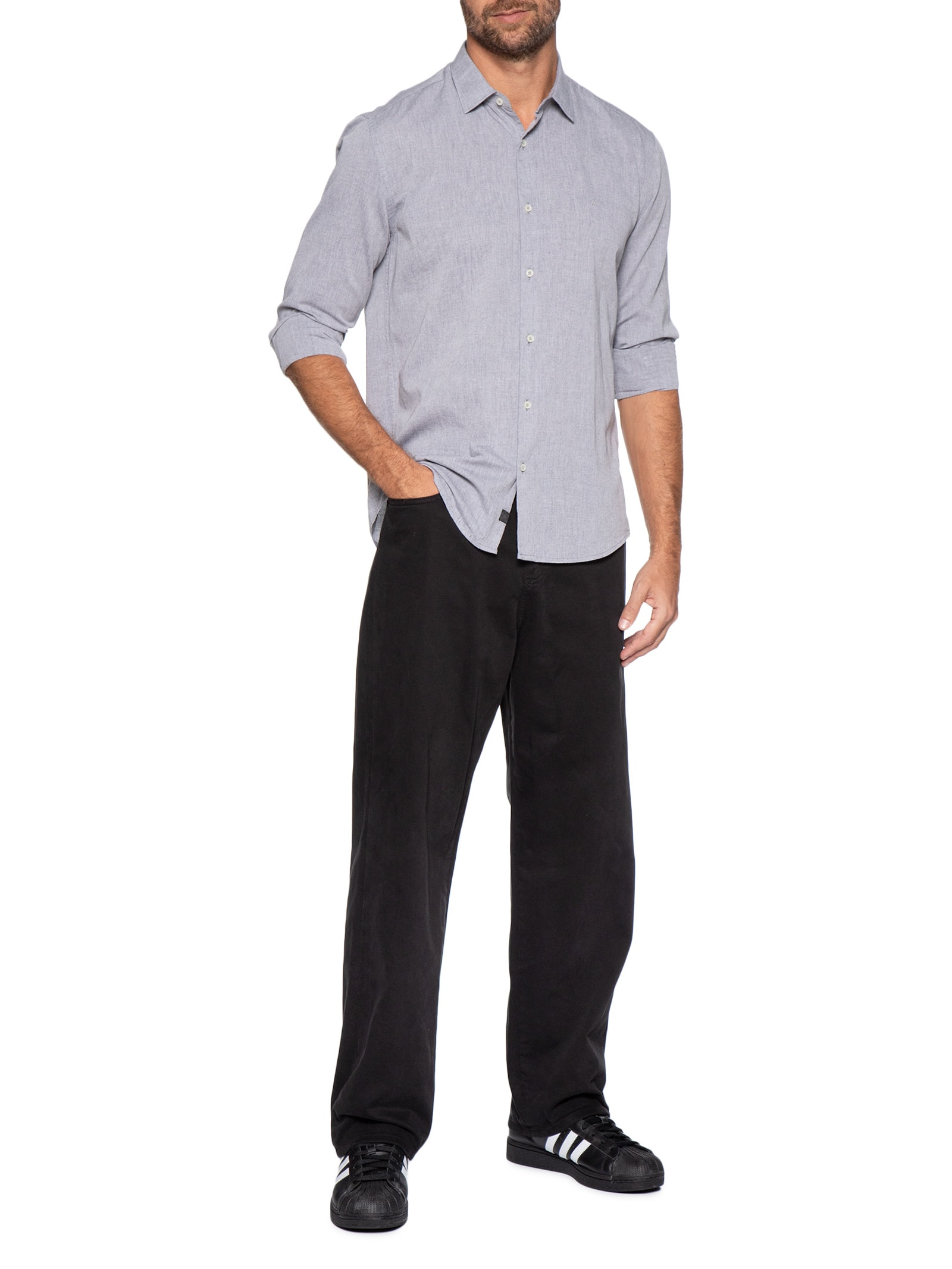 Camisa Masculina Slim Fit Algodão Willis Cinza Aramis