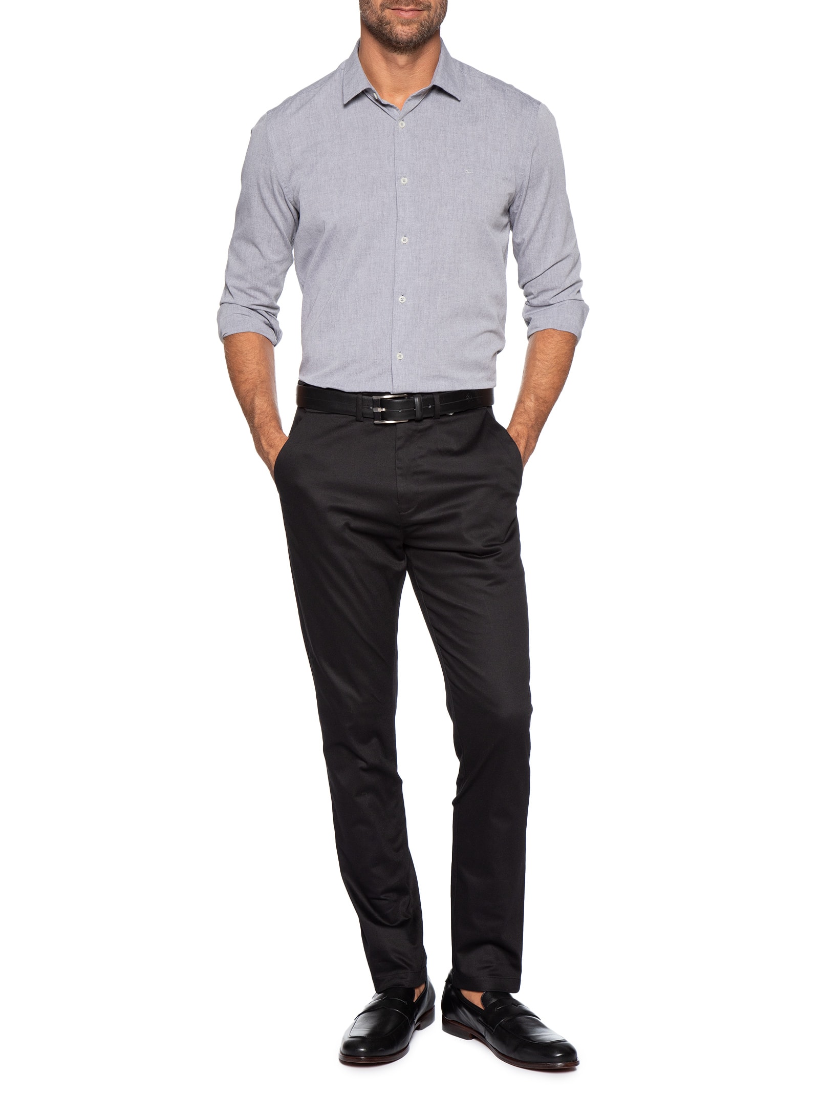 Camisa Masculina Slim Fit Algodão Willis Cinza Aramis