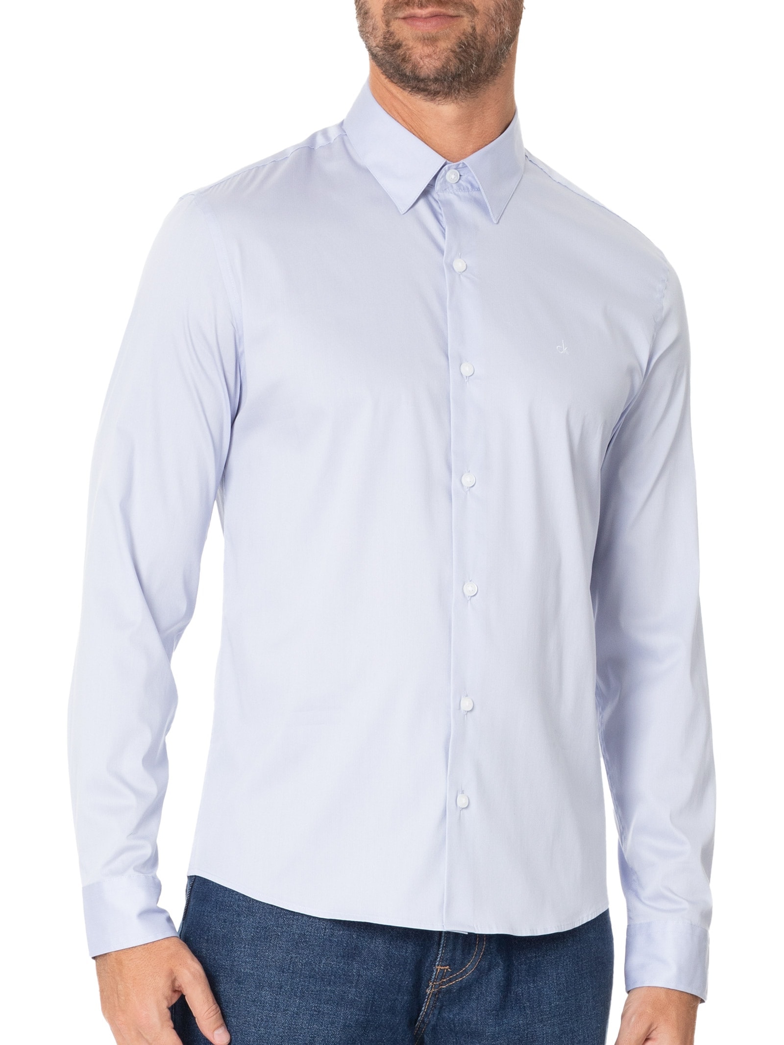 Camisa Masculina Slim Fit Básica Azul Calvin Klein - White Label