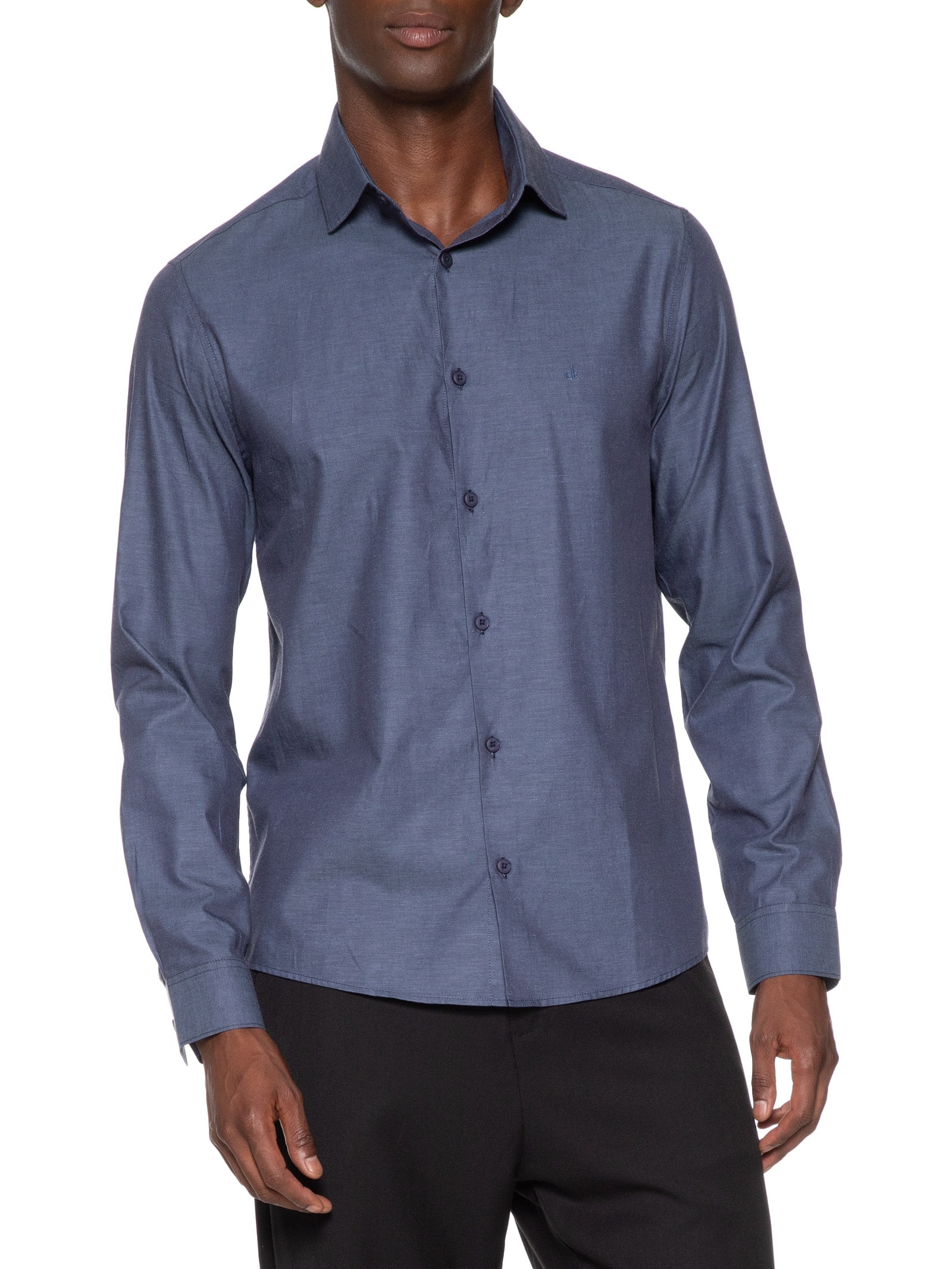 Camisa Masculina Slim Fit Classic Twill Azul Calvin Klein - White Label