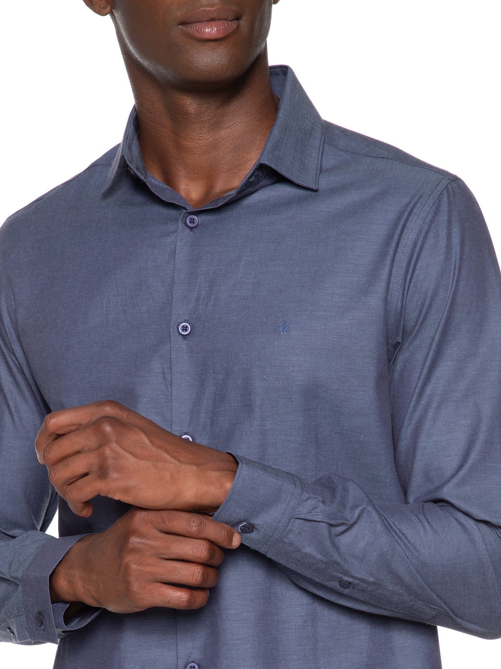 Camisa Masculina Slim Fit Classic Twill Azul Calvin Klein - White Label