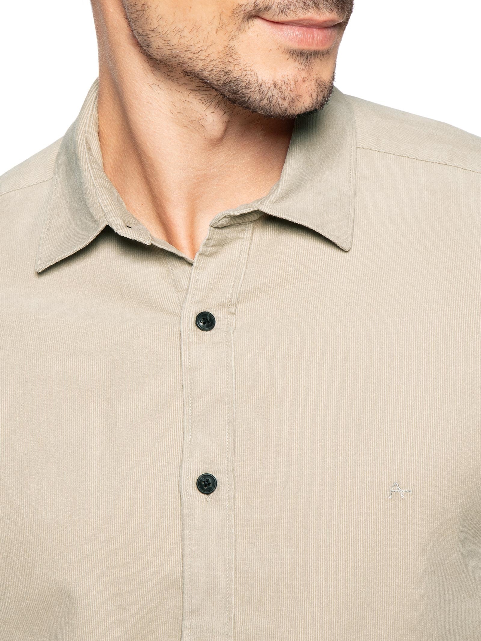Camisa Masculina Slim Fit Cotelê Algodão Bege Aramis