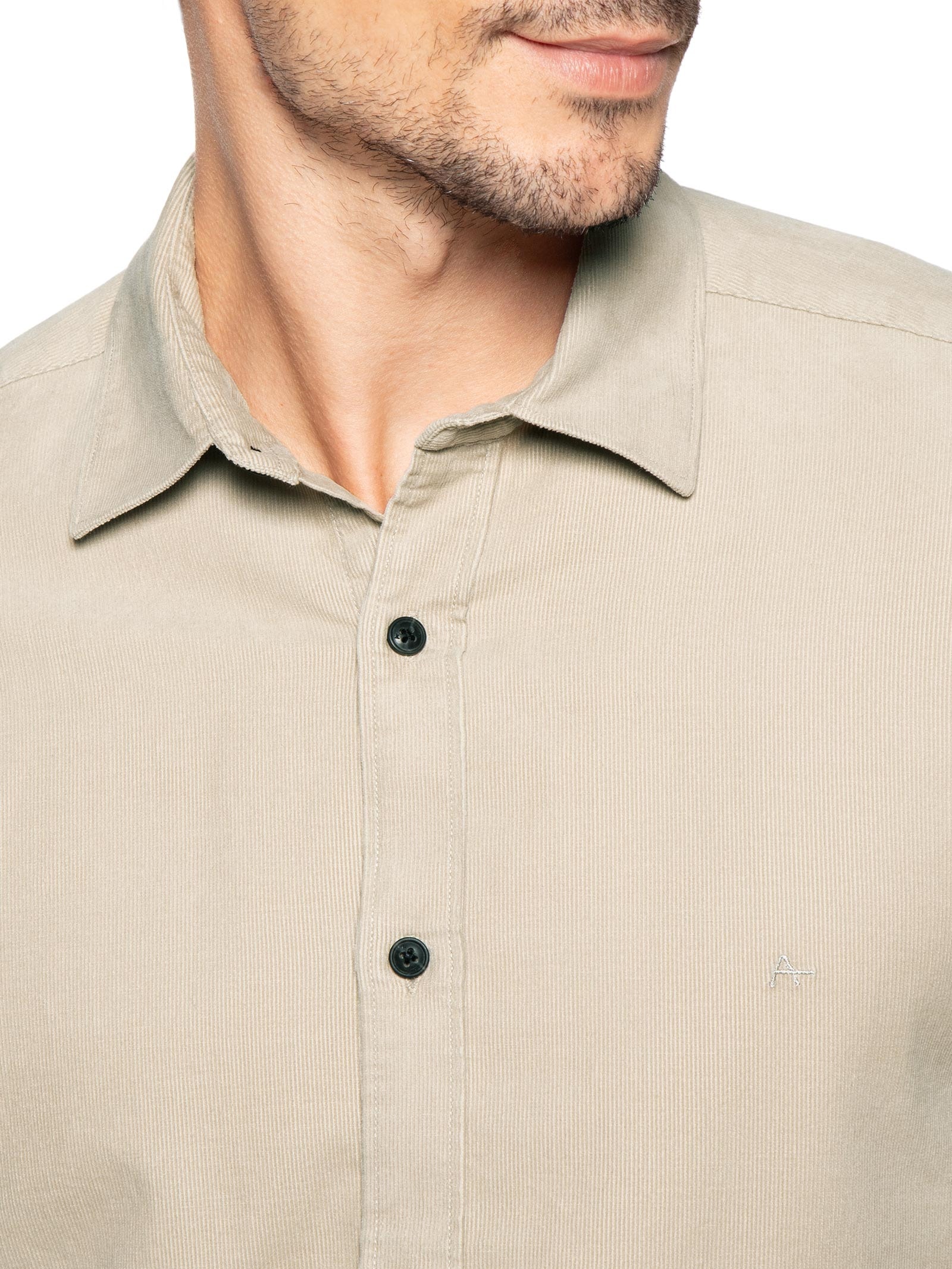 Camisa Masculina Slim Fit Cotelê Algodão Bege Aramis