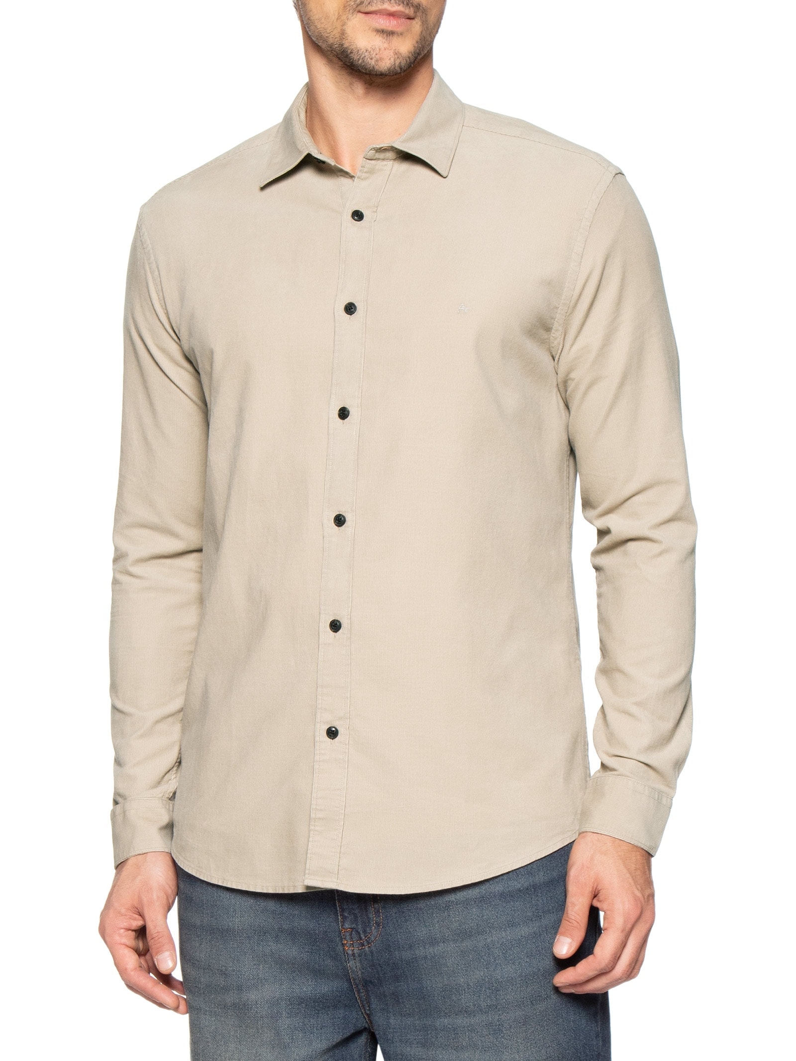 Camisa Masculina Slim Fit Cotelê Algodão Bege Aramis