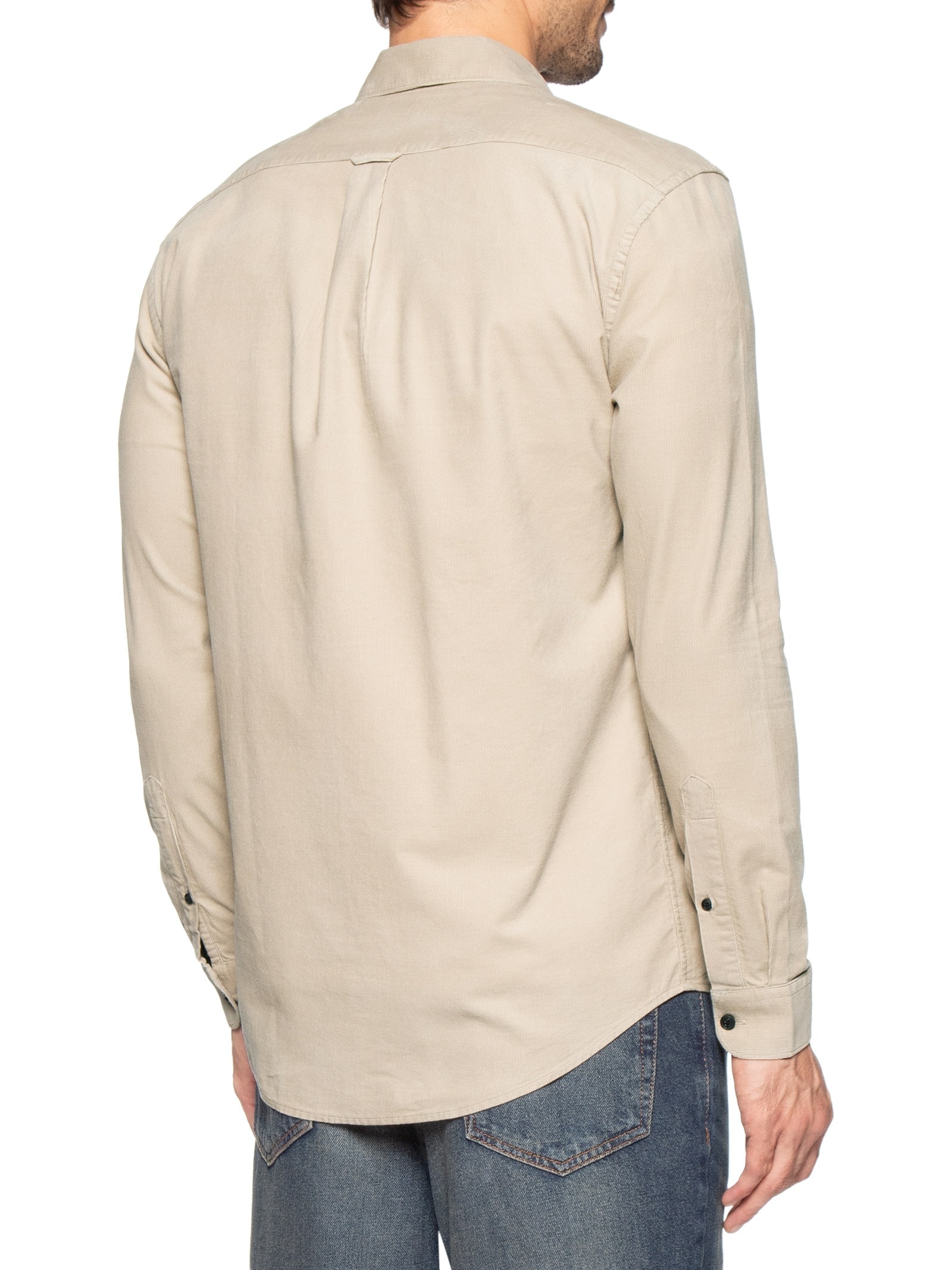 Camisa Masculina Slim Fit Cotelê Algodão Bege Aramis