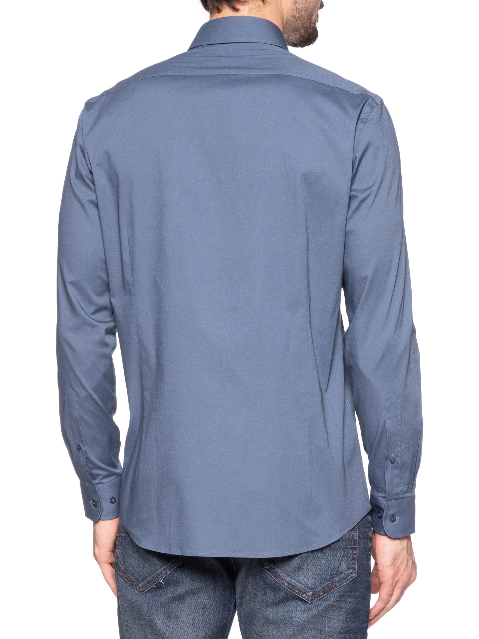 Camisa Masculina Slim Fit em Tricoline Stretch Azul Aramis