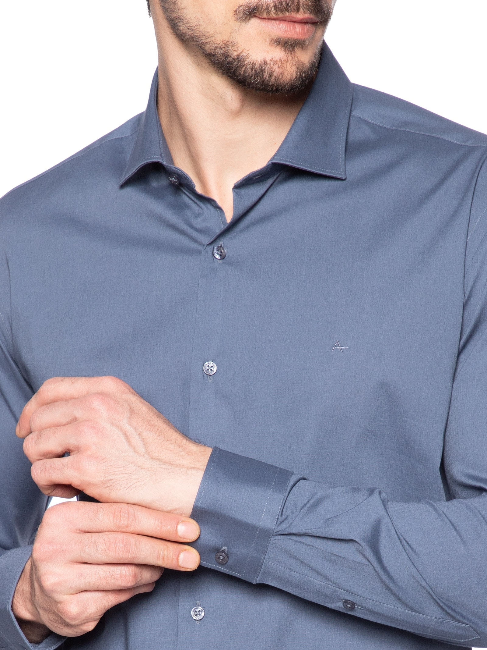 Camisa Masculina Slim Fit em Tricoline Stretch Azul Aramis