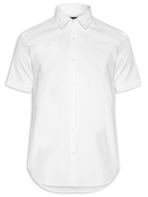 Camisa Masculina Slim Fit em Tricoline Stretch Liso – Branco