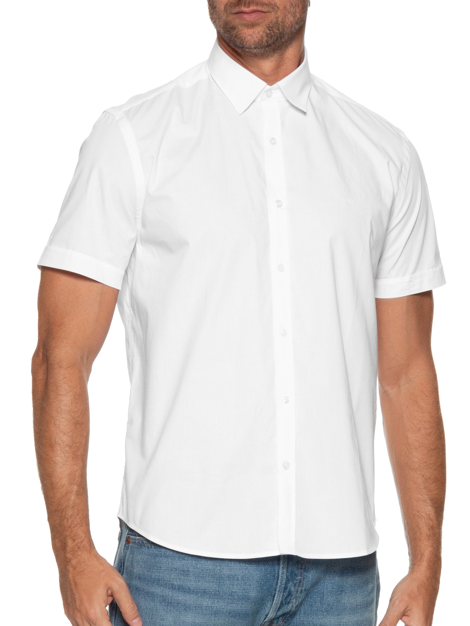 Camisa Masculina Slim Fit em Tricoline Stretch Liso Branco Aramis