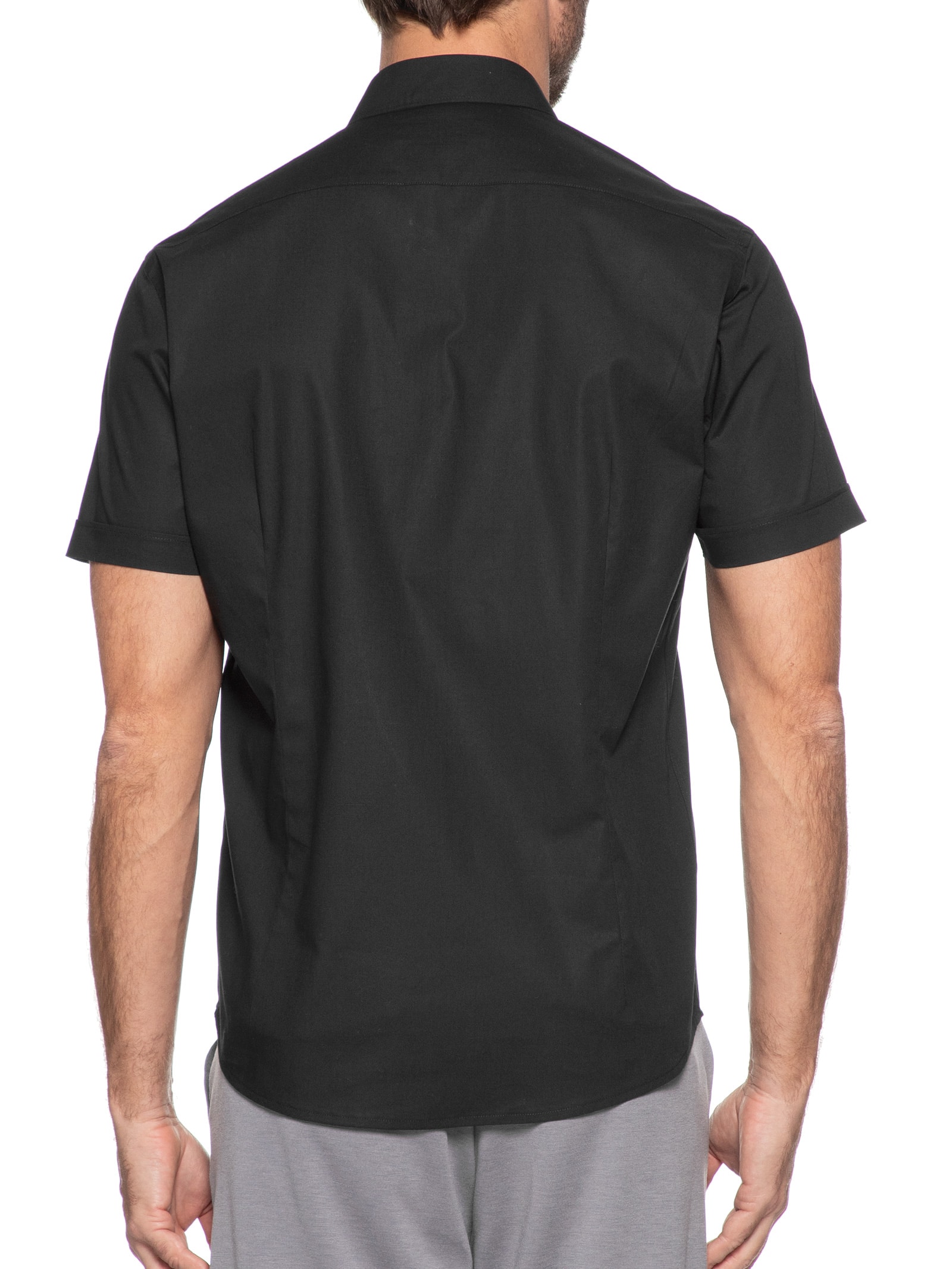 Camisa Masculina Slim Fit em Tricoline Stretch Liso Preto Aramis