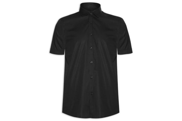 Camisa Masculina Slim Fit em Tricoline Stretch Liso - Preto