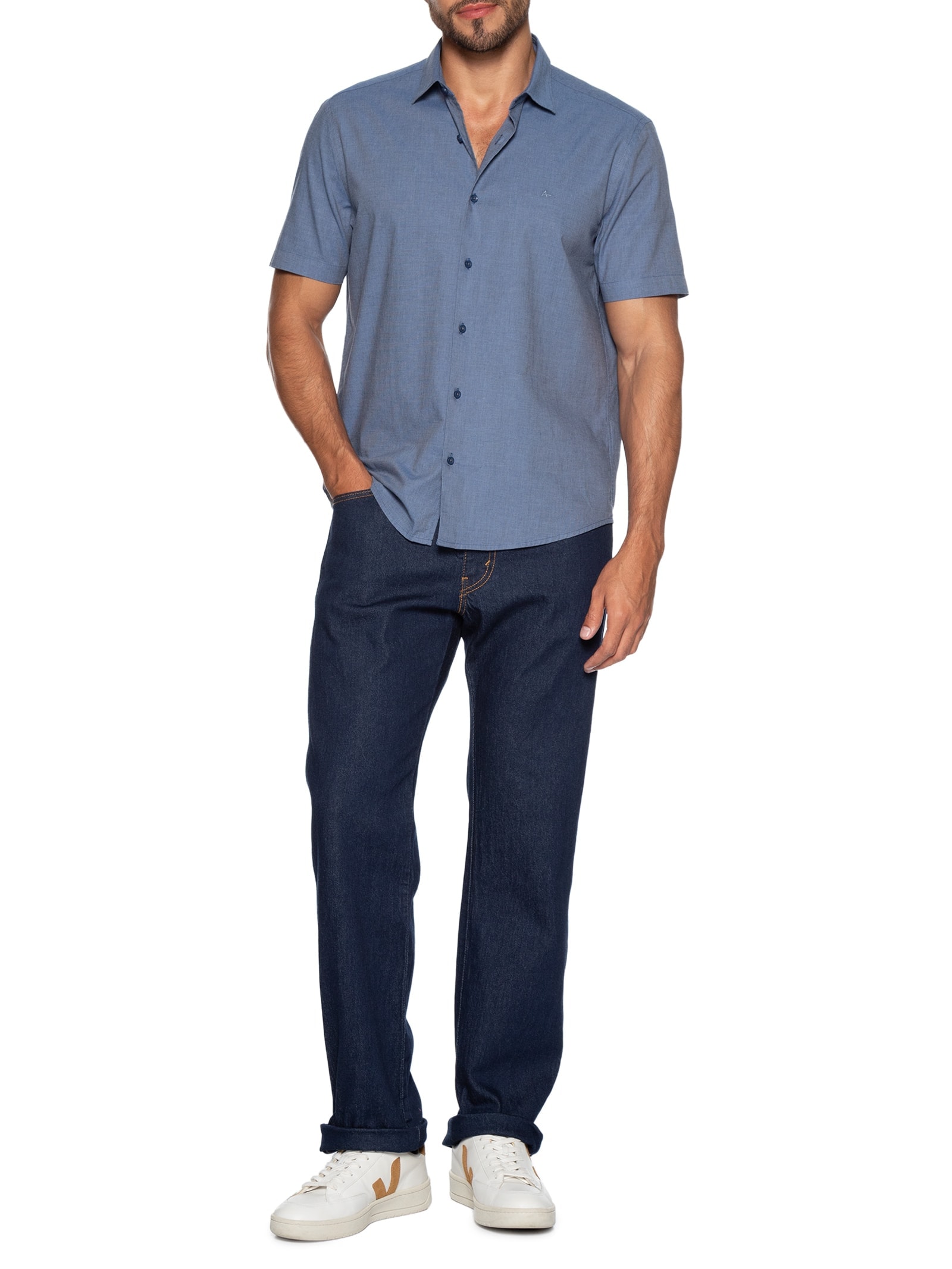 Camisa Masculina Slim Fit Fil a Fil Antilia – Azul Aramis