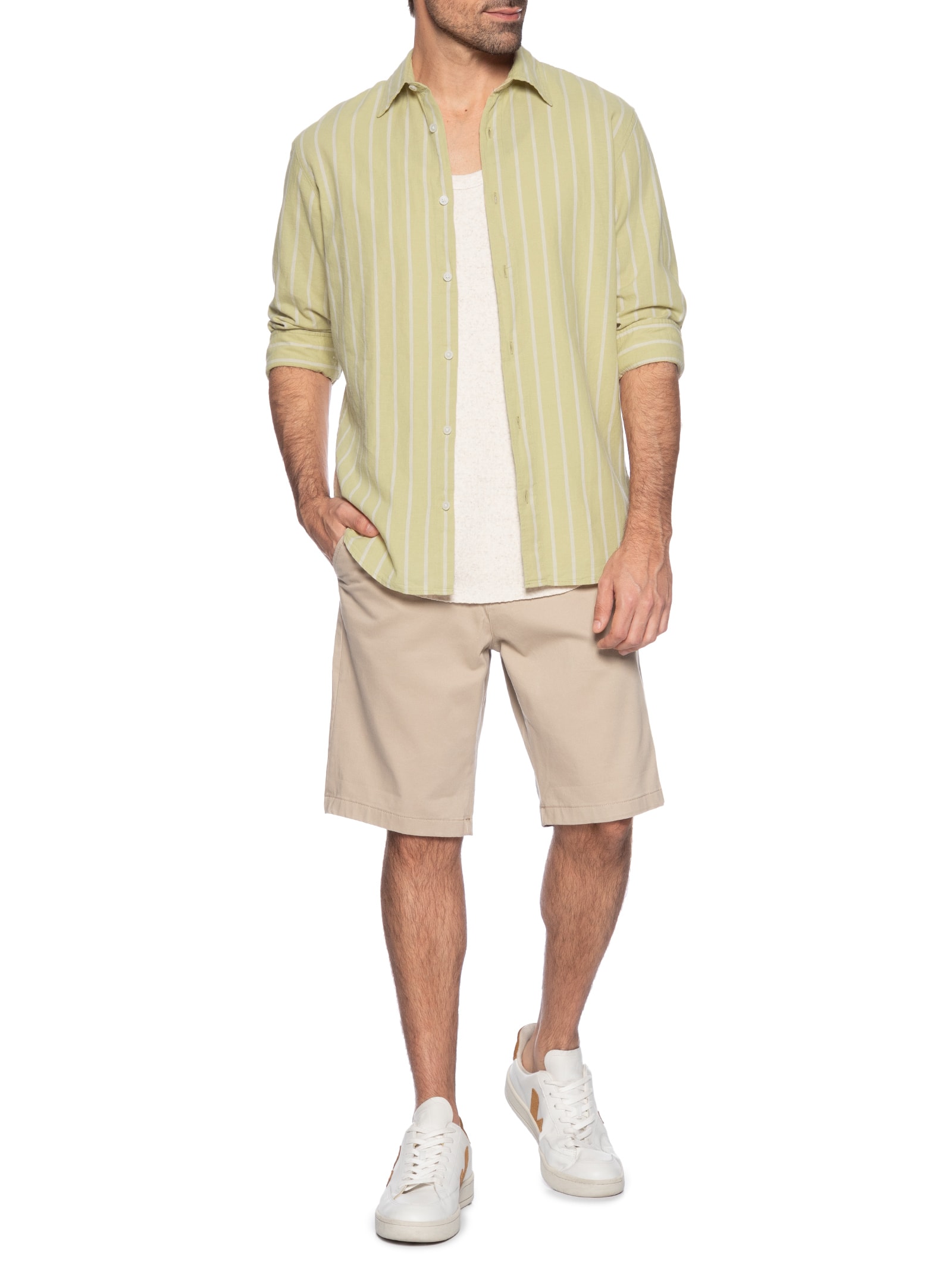 Camisa Masculina Slim Fit Linho Bege Jack & Jones